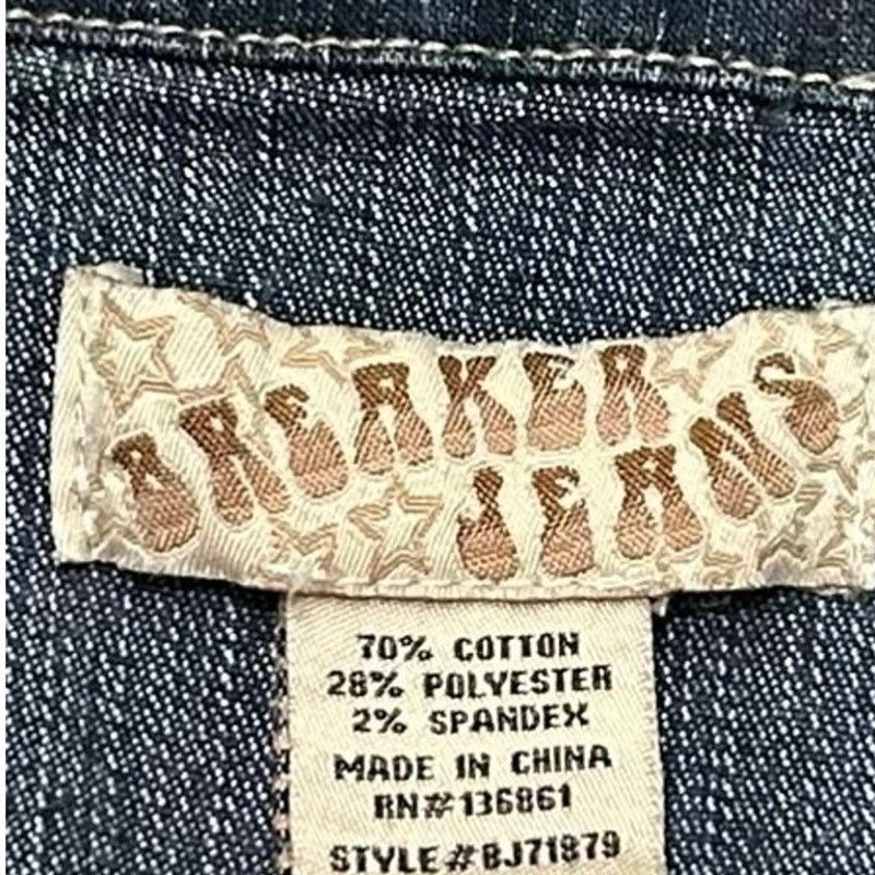 Y2K Cropped Denim Moto Jacket Asymmetrical Zip Front Stretch / Women’s Small ^