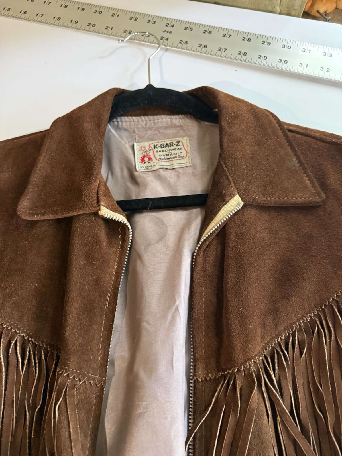 Vintage 1960s K-Bar-Z Suede Leather Fringe Western Ranch Jacket Brown Size