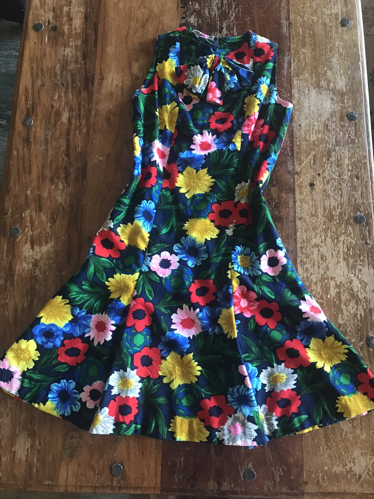 VTG 60’s mod flower power colorful dress jewel toned vivid colors oversized bow