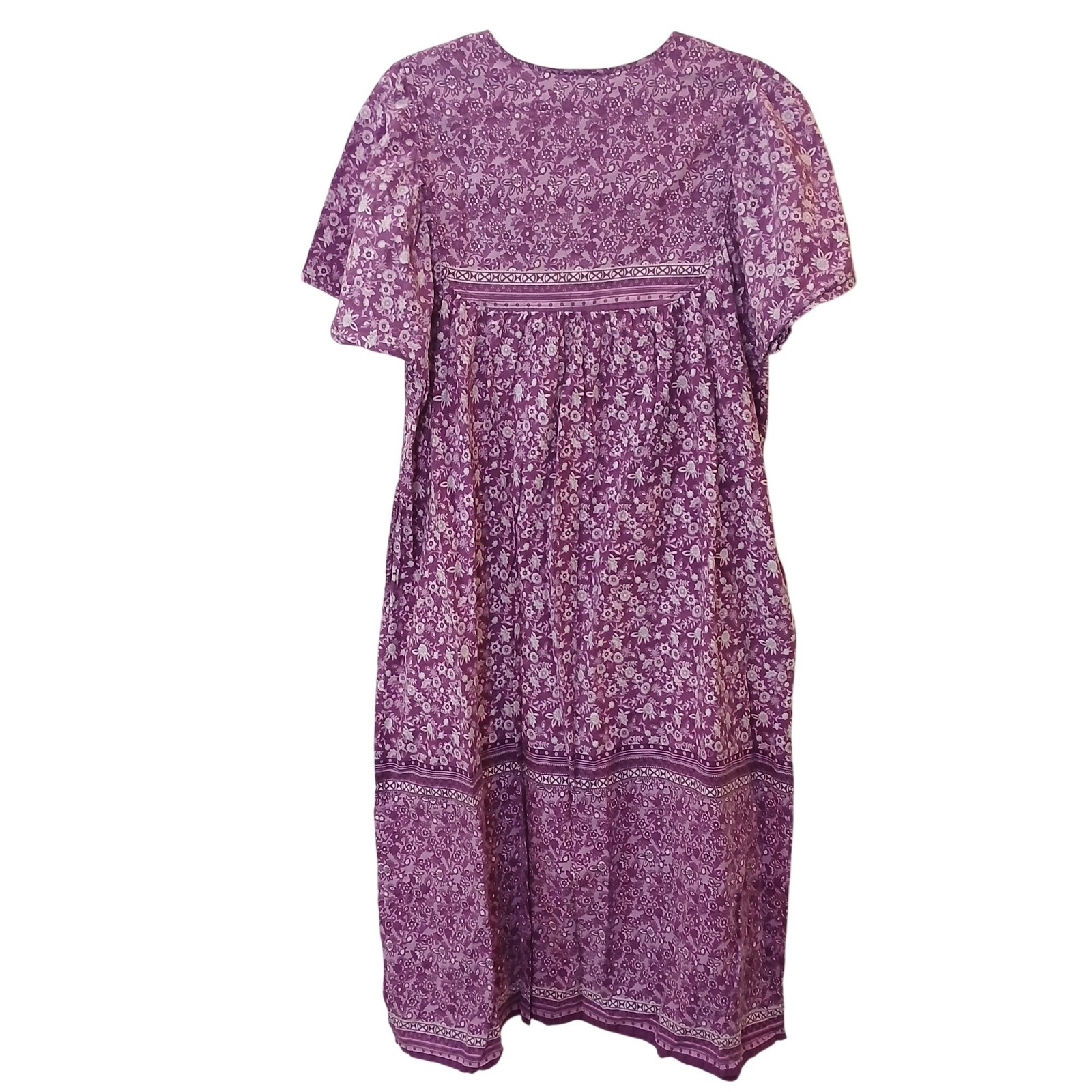 VTG Metropolitan Floral House Dress Muumuu Size XL Purple Cotton Pockets #L-51