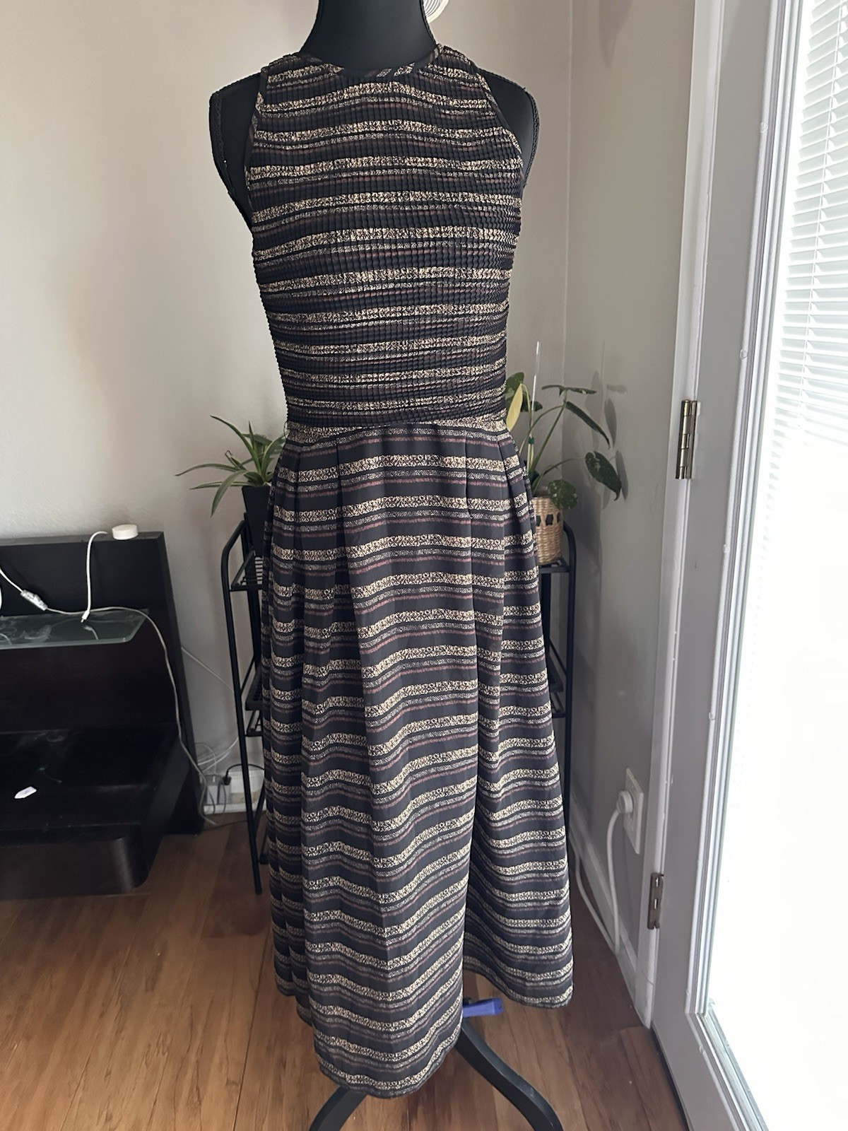 Kay Unger Petites Vintage 90s New York Halter Dress Striped Size 6 Multi Color