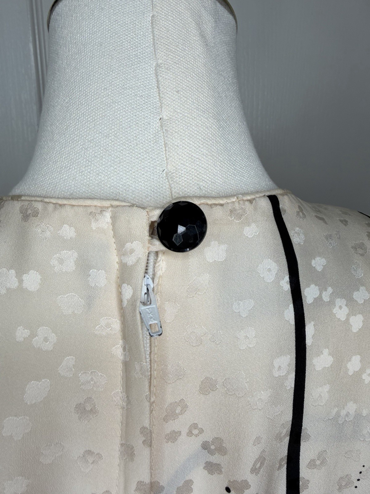 VTG David Hayes Saks Fifth Ave Silk Sheath Dress Ivory Black Size 12 L