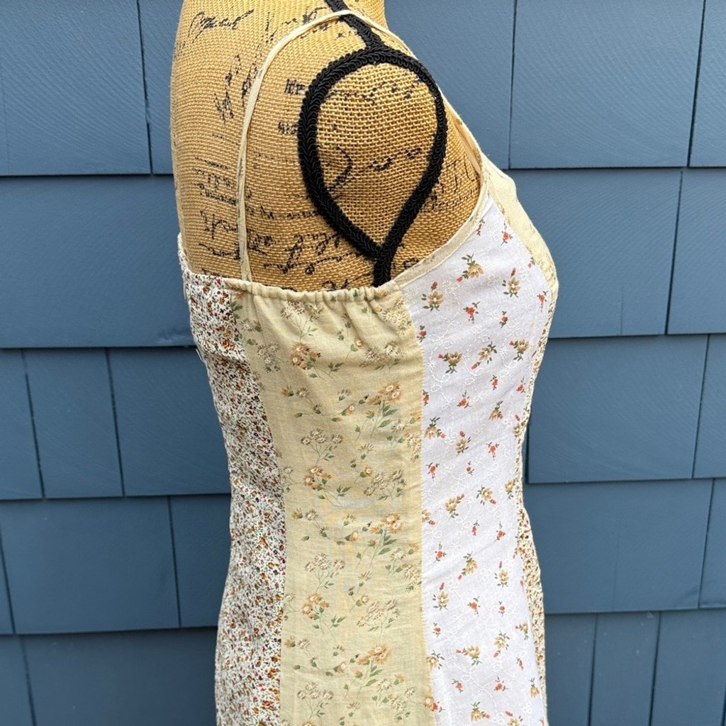 Vintage Olive Branch patchwork lined Floral Patchwork Dress – Cream and White sm