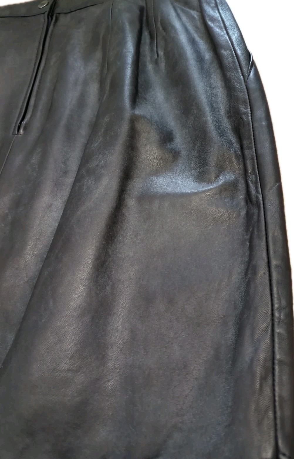 Vintage Black Leather Pencil Skirt Zipper With Snap Closure Front Slit Size 9/10