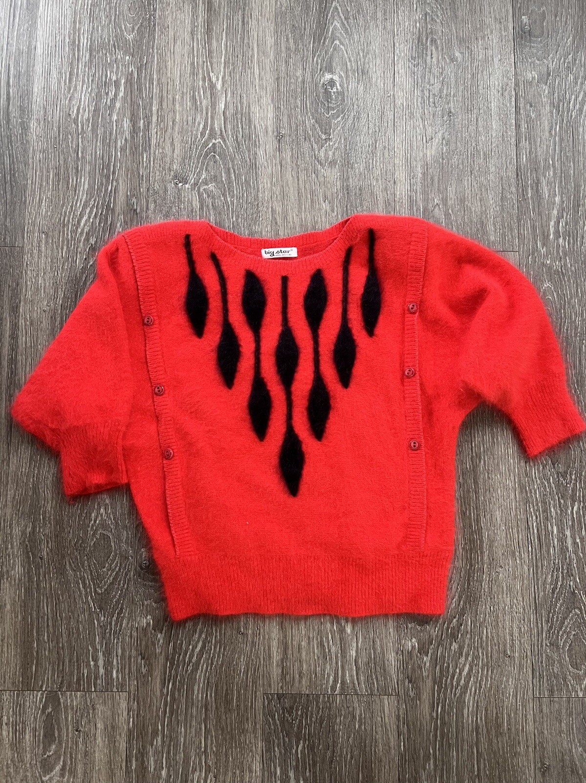 Vintage Dolman Sleeves Red Angora Sweater Big Star, Korea. So 1980s! Soft Fuzzy
