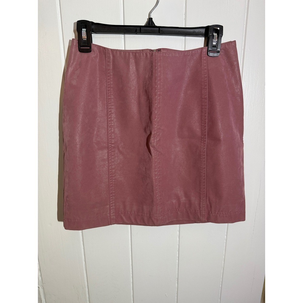 Free People Vegan Leather Mini Skirt 6 Mauve Seam Detail Boho Festival Edgy