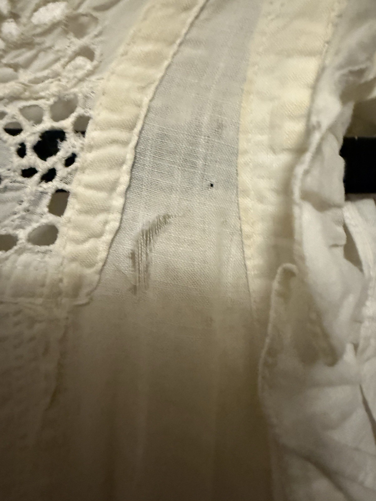 Antique 1910s Edwardian White Cotton Chemise Nightshirt Floral Embroidery Eyelet