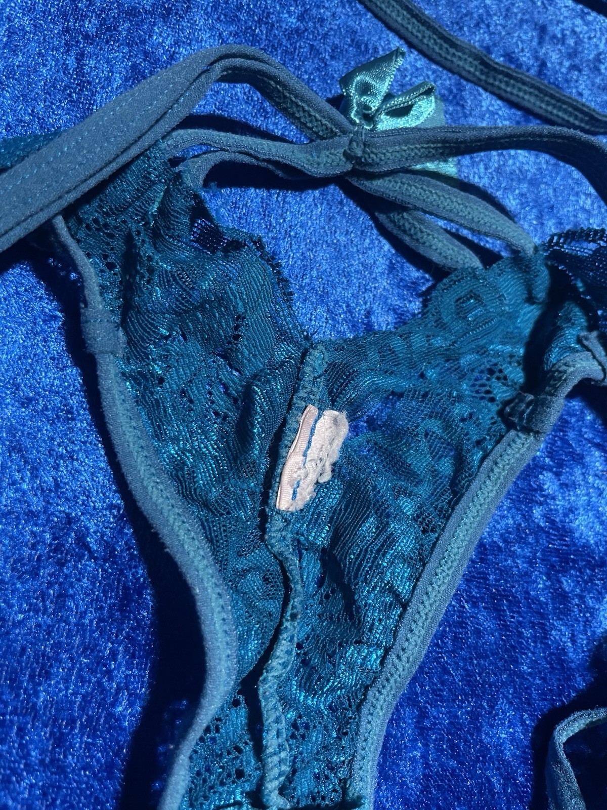 Lingerie Set Teal Blue Lace Bralette Panties Dancer Outfit Sexy Size Small