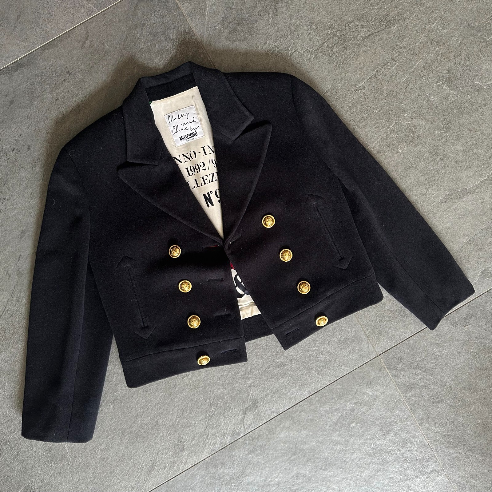 MOSCHINO CHEAP and CHIC blue navy wool & mohair jacket size 42 from F/W 1992/93