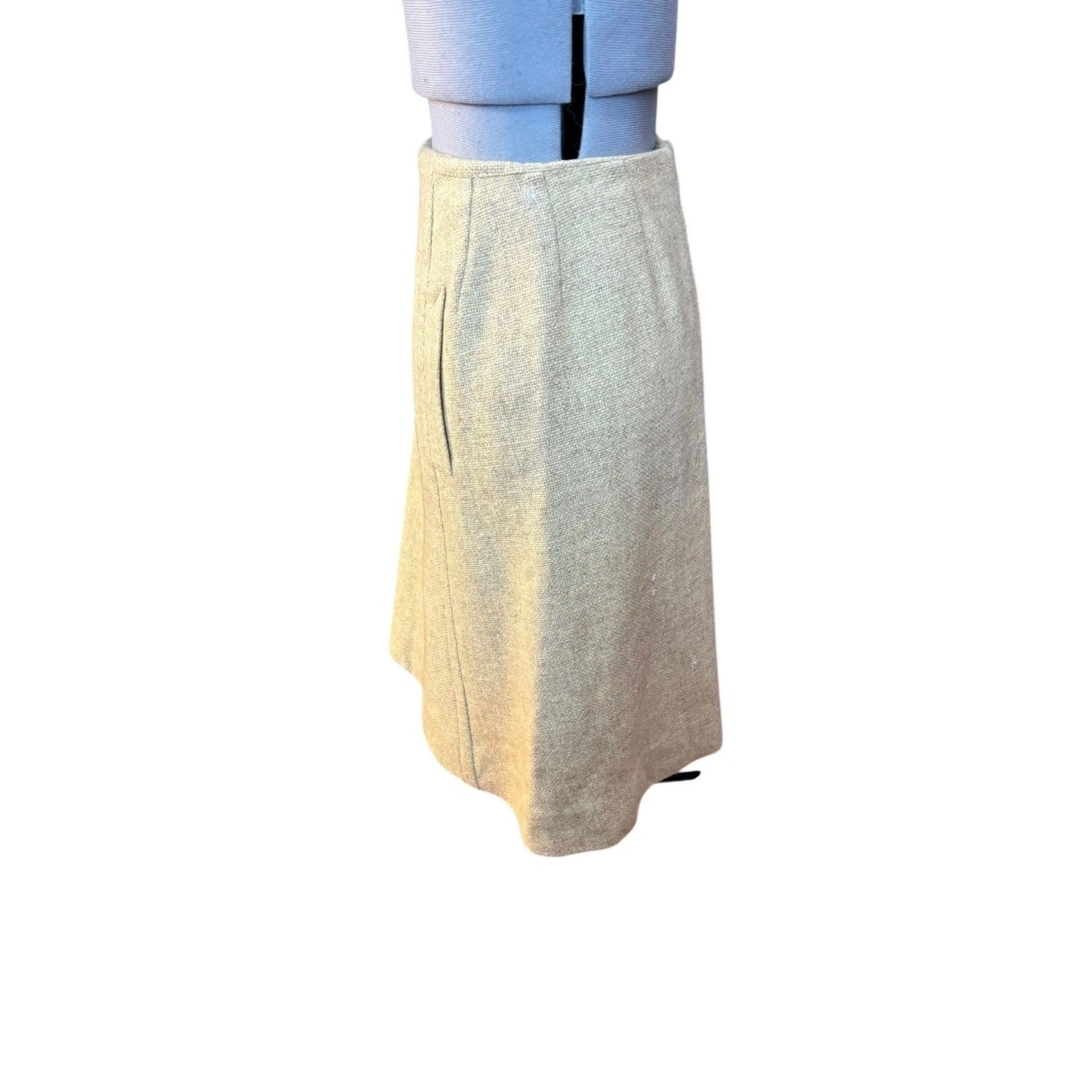 Vintage 1960s Tweed Wool Skirt Size 8 Beige Pencil Midi Mended Moth Holes
