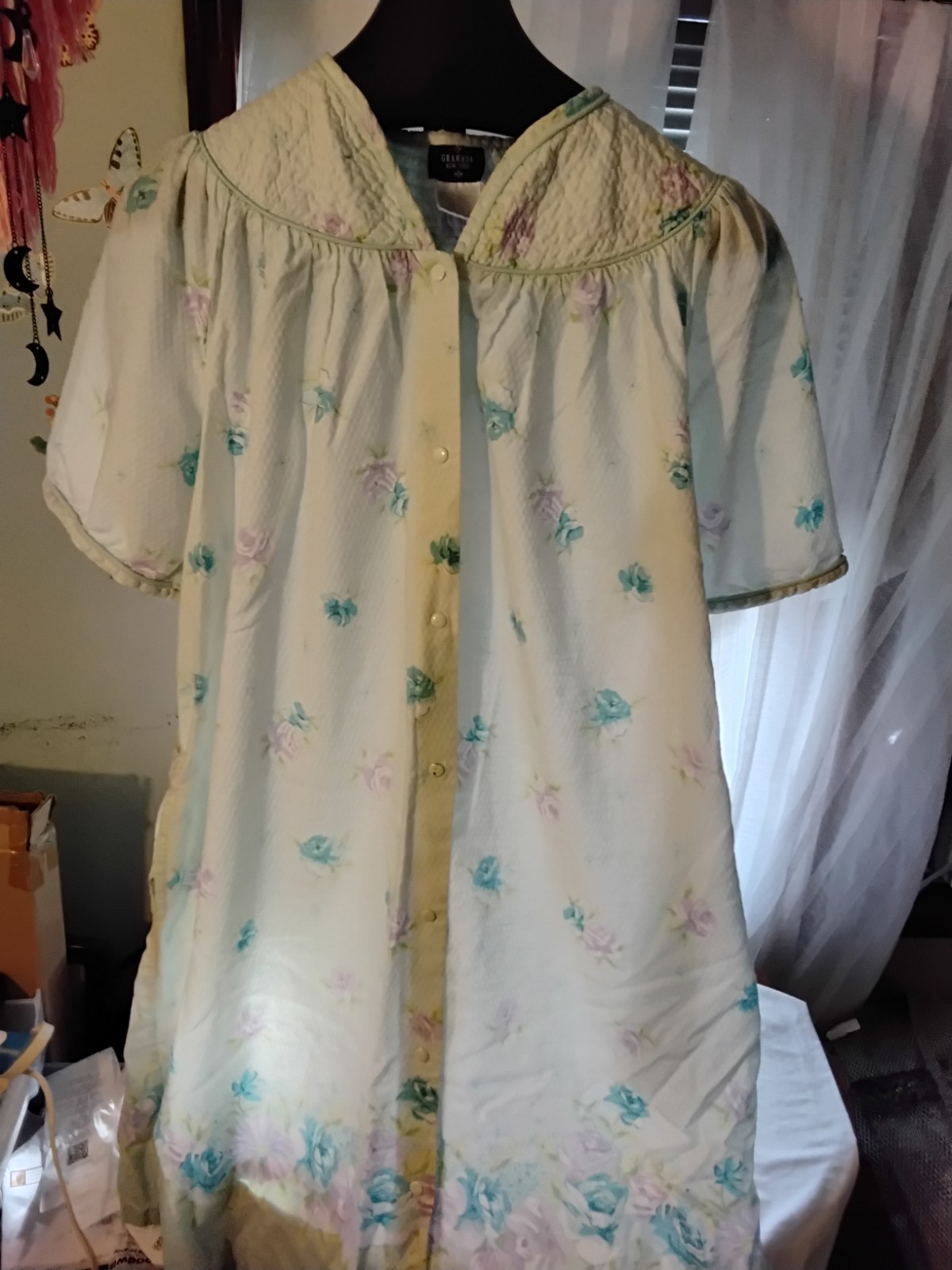 Vintage House Coat Snap Front Quilted Yoke Floral Cotton Blend