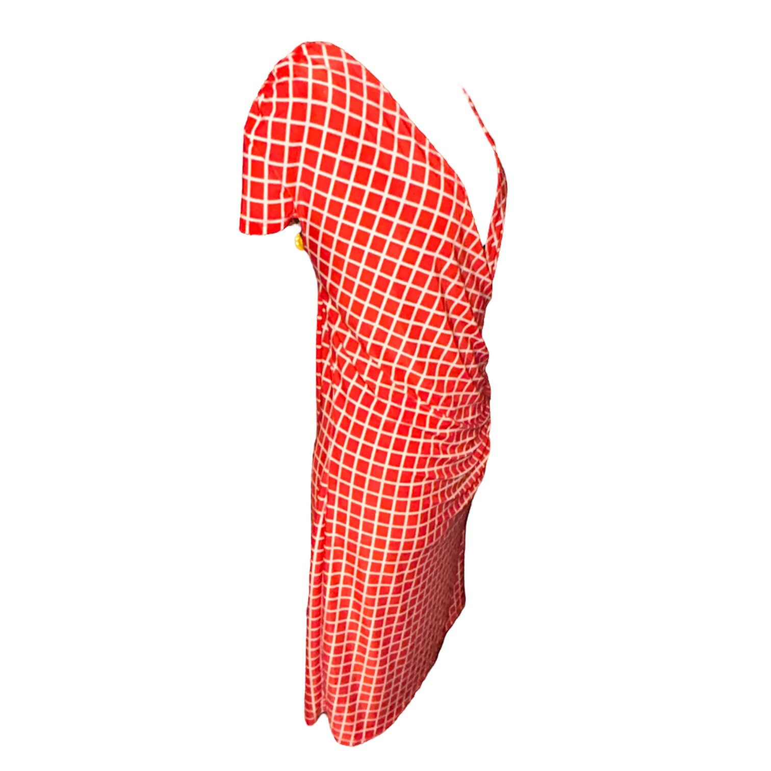 AA Studio Cap Sleeve V-Neck Faux Wrap Orange/White Short Dress Women 16 VTG