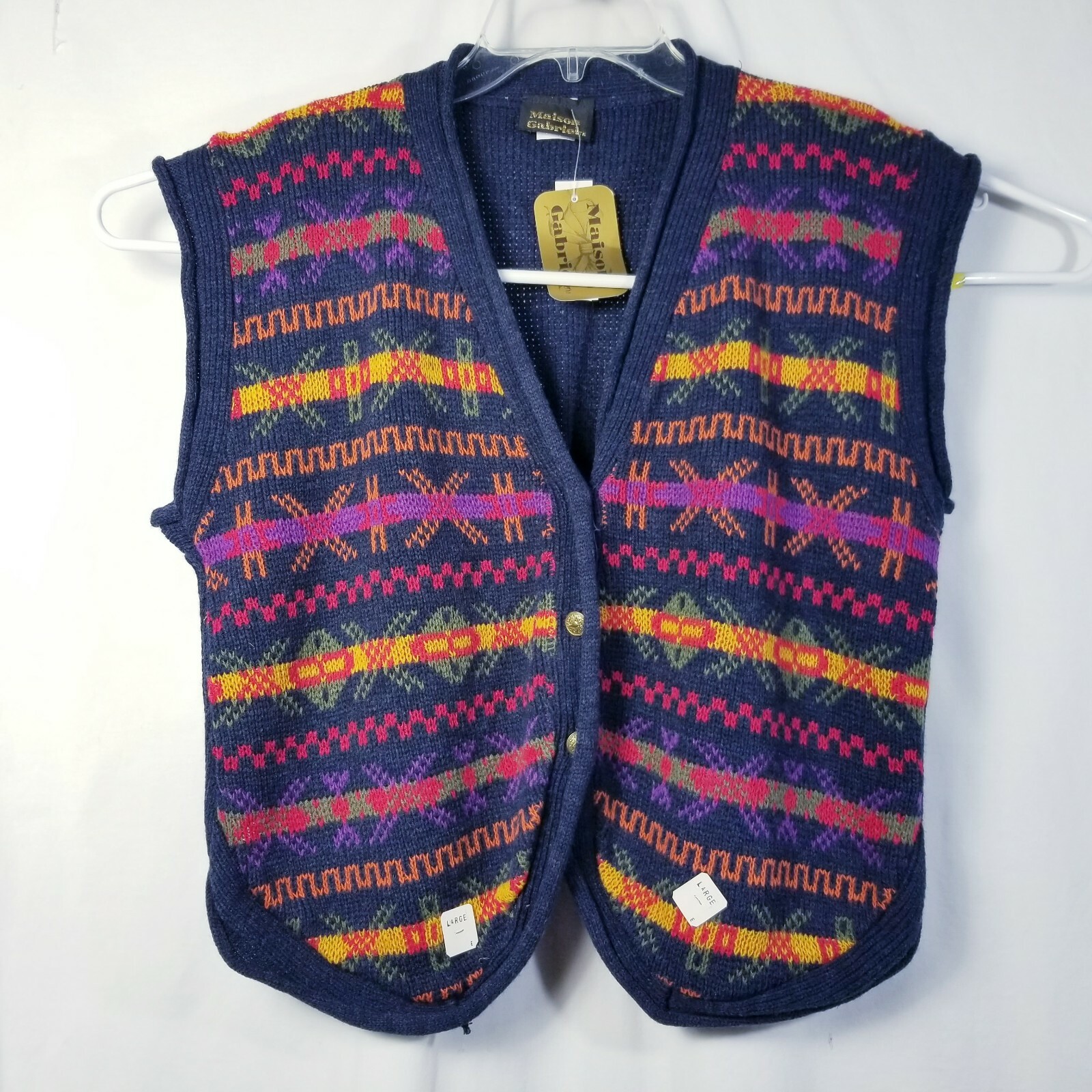 Vtg 80s Maison Gabriel Sweater Vest Large Multicolor Festival Academia Preppy