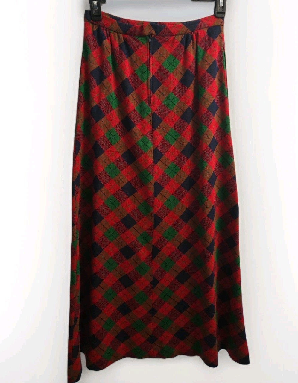 Vtg. Agile Florence Walsh Red Green Blue Plaid Maxi Skirt- 29″ W 39” L Holiday