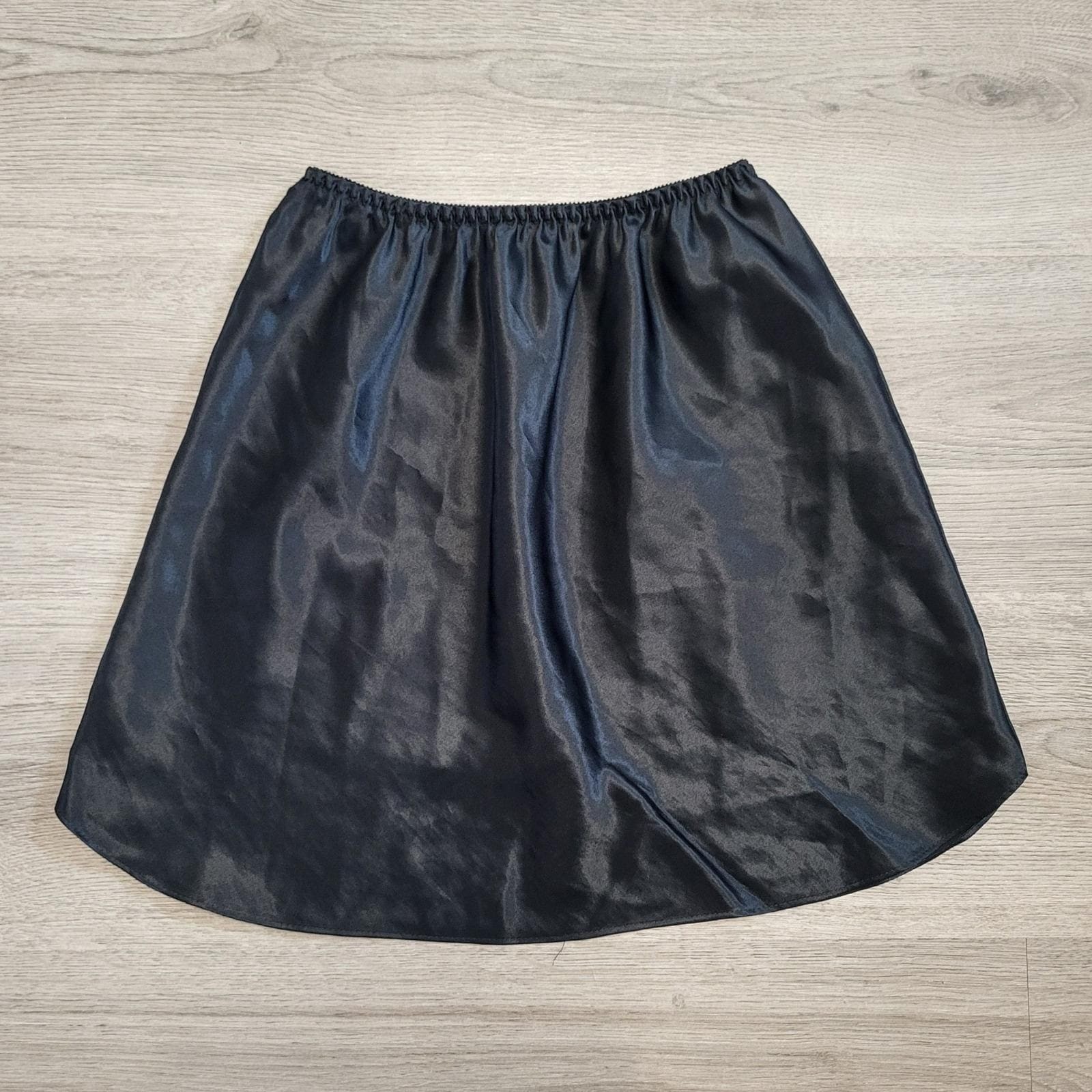 Vintage Black Satin Half Slip Skirt Elastic Waist Mini Length Small Farr West