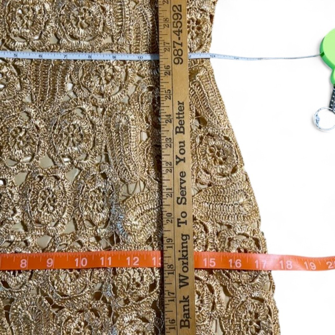 Vtg Raffia Crochet Wiggle Dress Woven Italian Tan Scallop Autumn Wedding Guest S