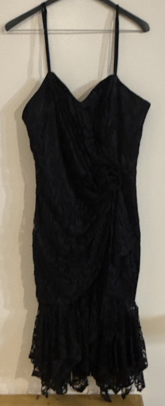 Vintage 1980s A La Carte Black Slip Dress Lace Size 11/12, Today’s Sizing 6/8