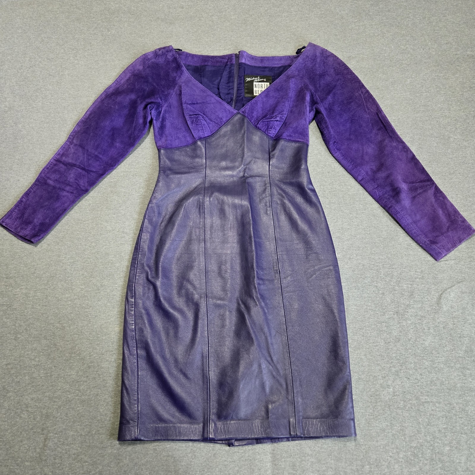 Vintage Michael Hoban North Beach Leather Dress Small Two Tone Purple 80s Party