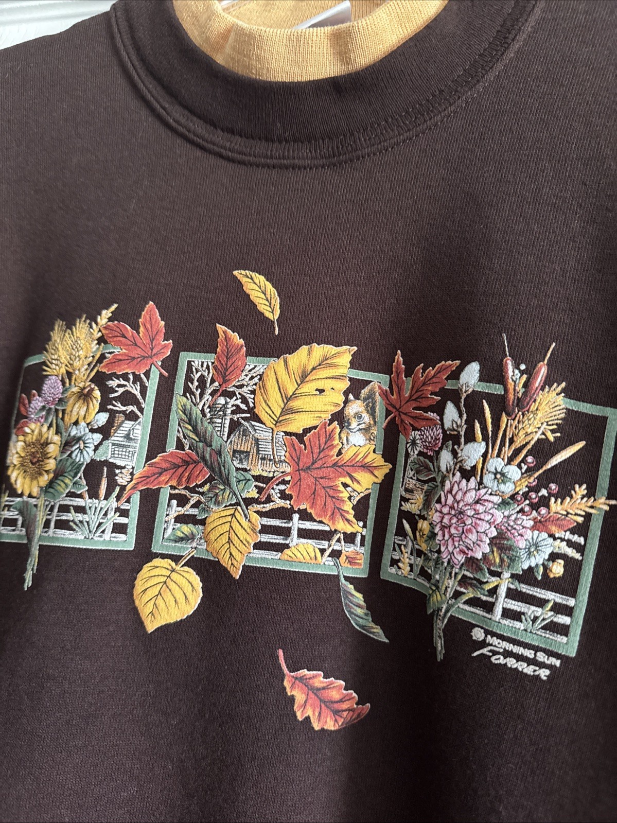 VTG 90s Morning Sun Flowers Fall Brown M Graphic Sweatshirt Granny Cottage Core