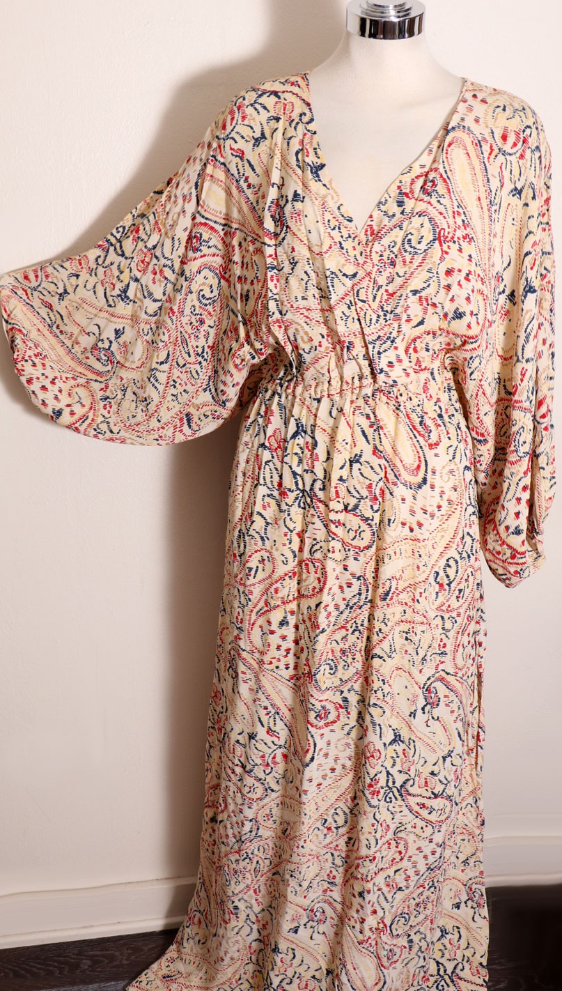 30’s 40’s Long Dress Dolman Sleeves Evening Gown Paisley Vintage antique