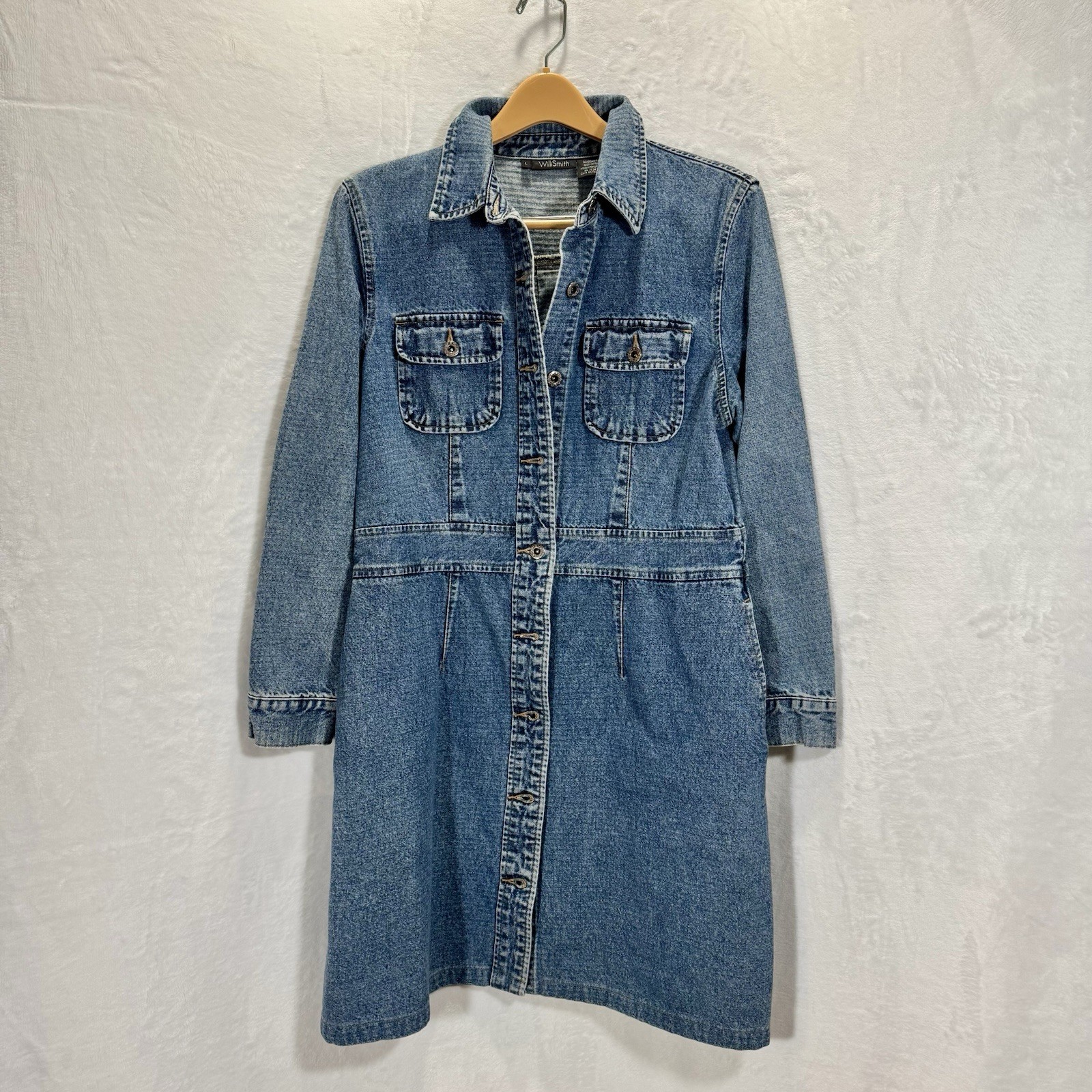 Vtg Willi Smith 100% Cotton Denim Shirt Dress Size L