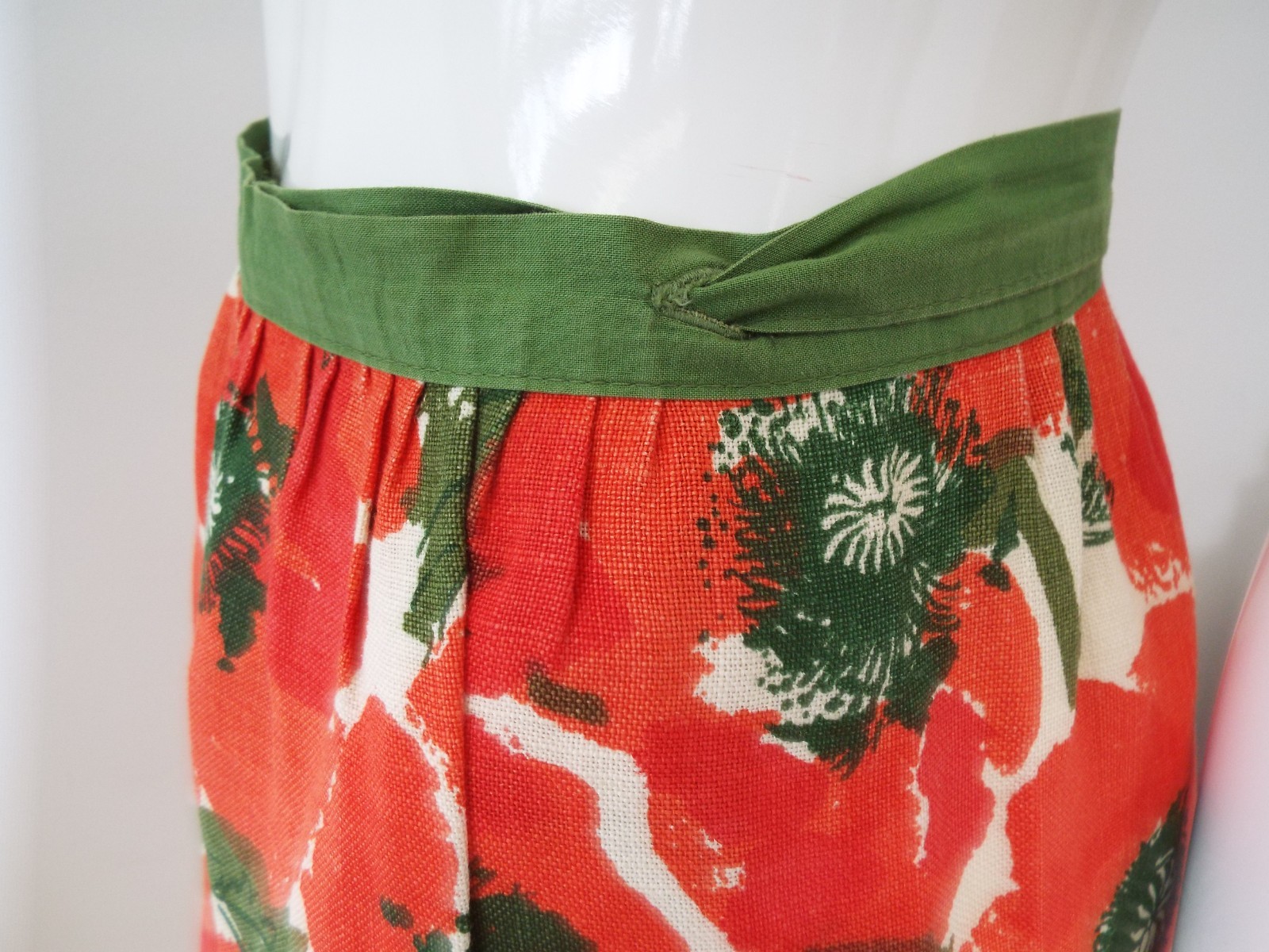VTG Vera Neumann Cotten Linen Hostess Wrap Skirt PERFECT Poppy Red Green Floral