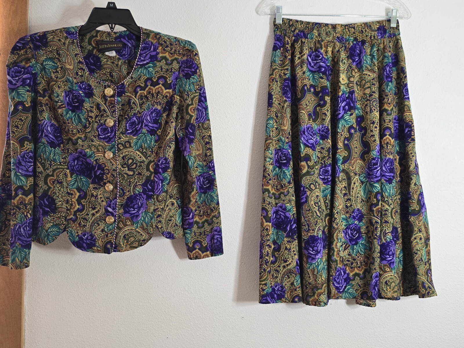 Just In Thyme Ltd Floral Skirt & Sweater Suit Set Women’s Size 10 Vtg 90’s Rayon