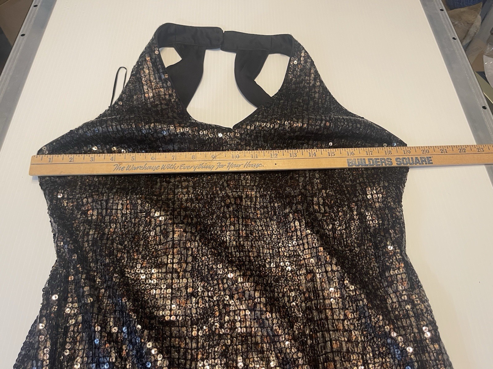 Vintage Cache Square Sequin Strechy Short Dress Back Cut Out Size 14