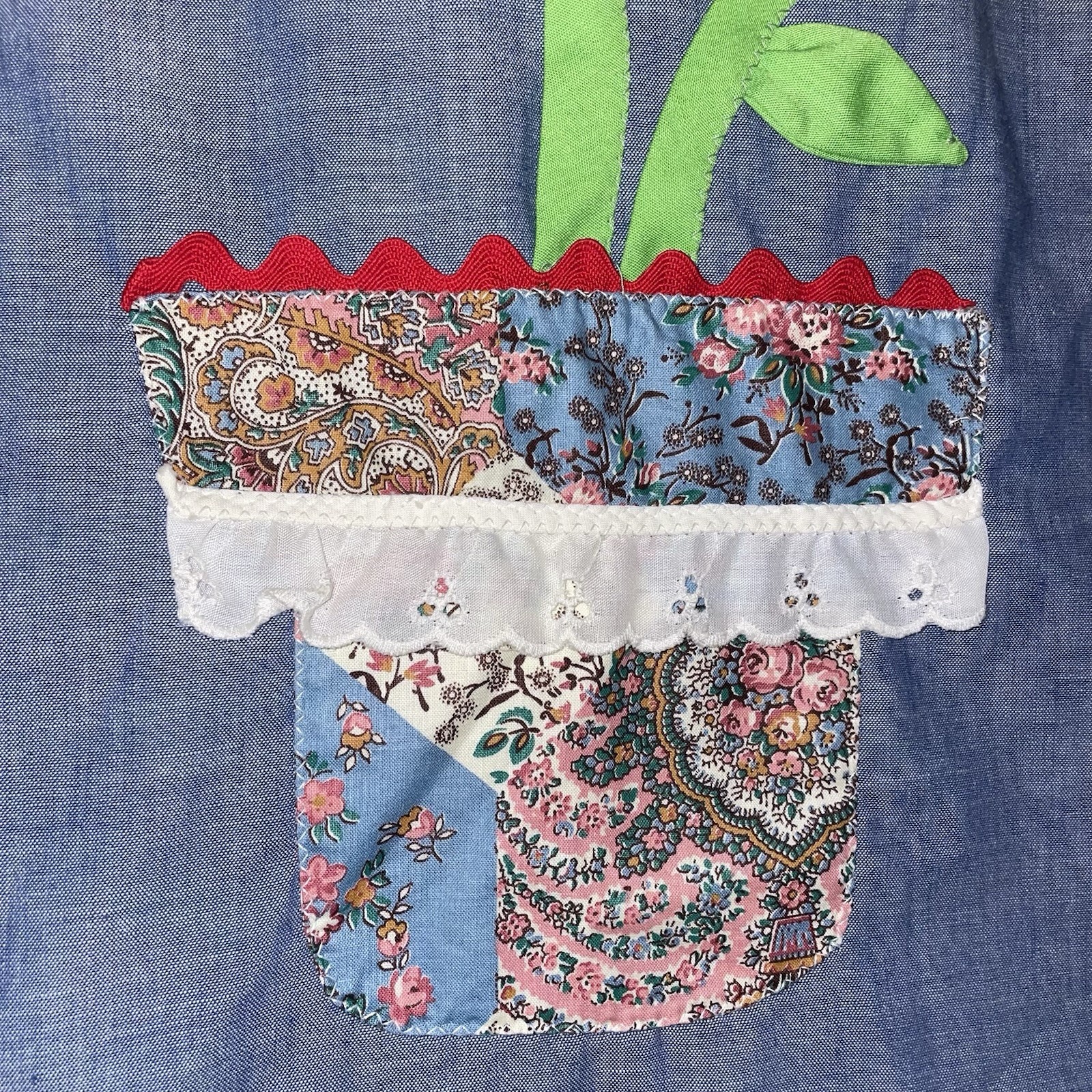Big Mac JCPenny Vintage Flower Appliqué Lace Lined Women’s M Button Up