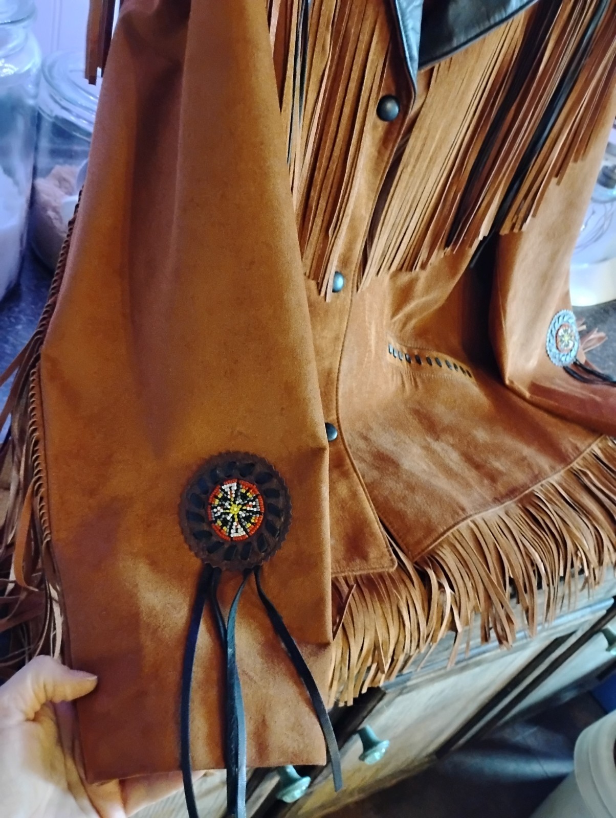 Lariat Leather Coat Fringed Beaded Southwest Suede Made in USA Sz X-largeVintage