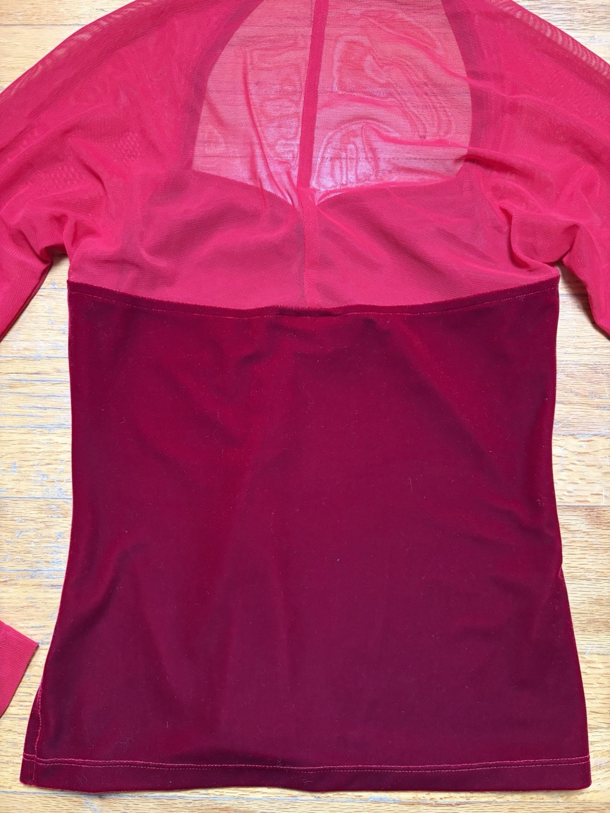 Vintage 90s Y2K Velvet Long Sleeve Top Sz M Sheer Whimsigoth Fairy Red Mesh