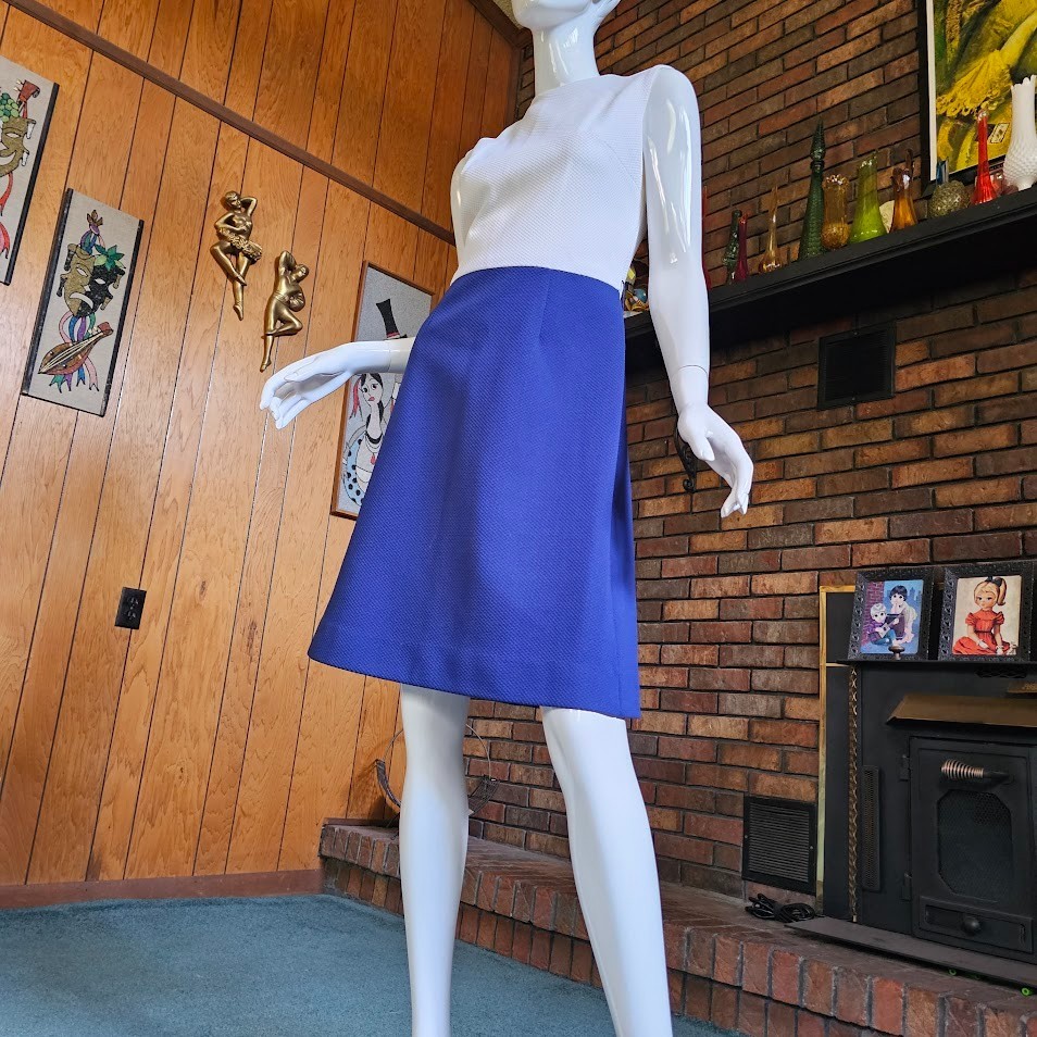 Vtg 60s 70s Bleeker Street Mod A-Line Mini Colorblock Knit Casual Day Dress M