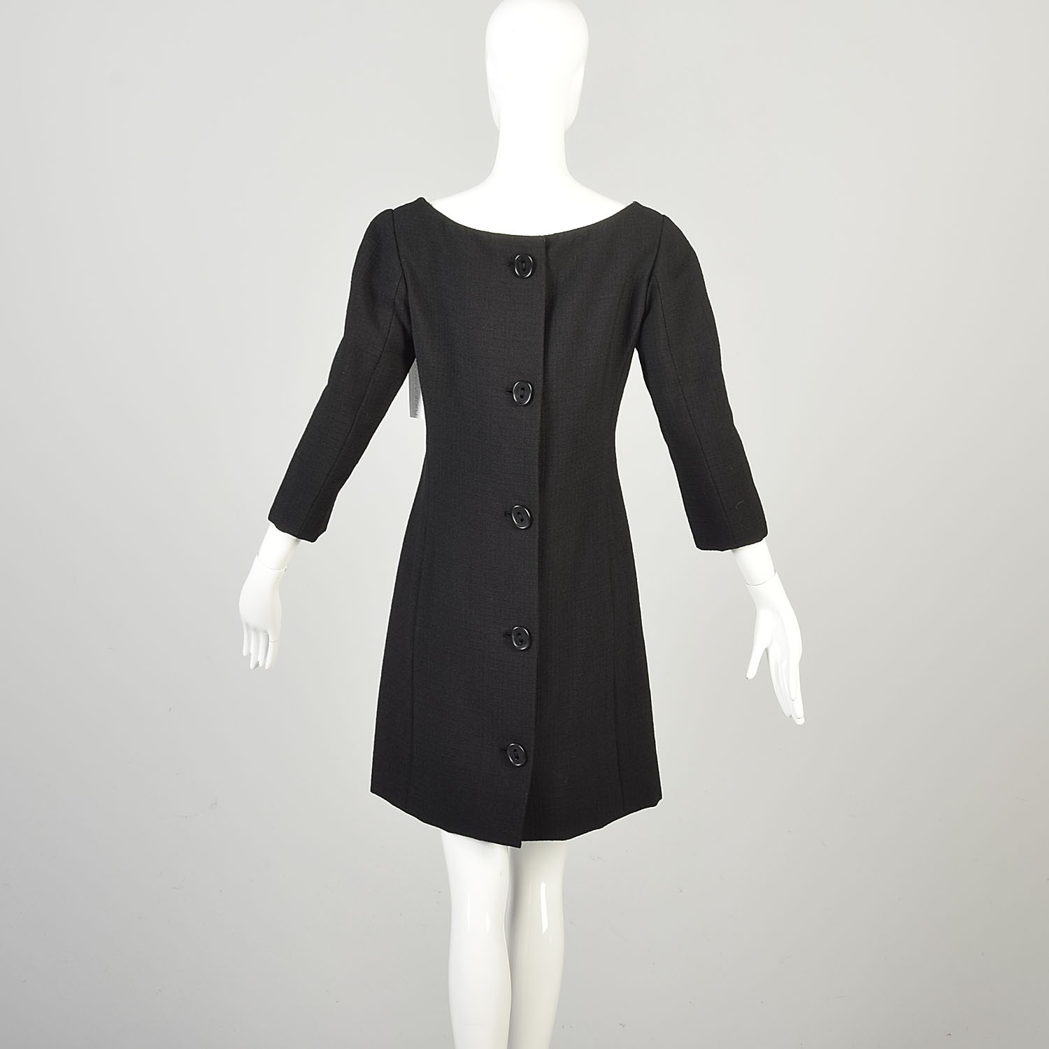 Medium 1960s Galanos Designer LBD Little Black Dress Buttoned Back Chic Classic