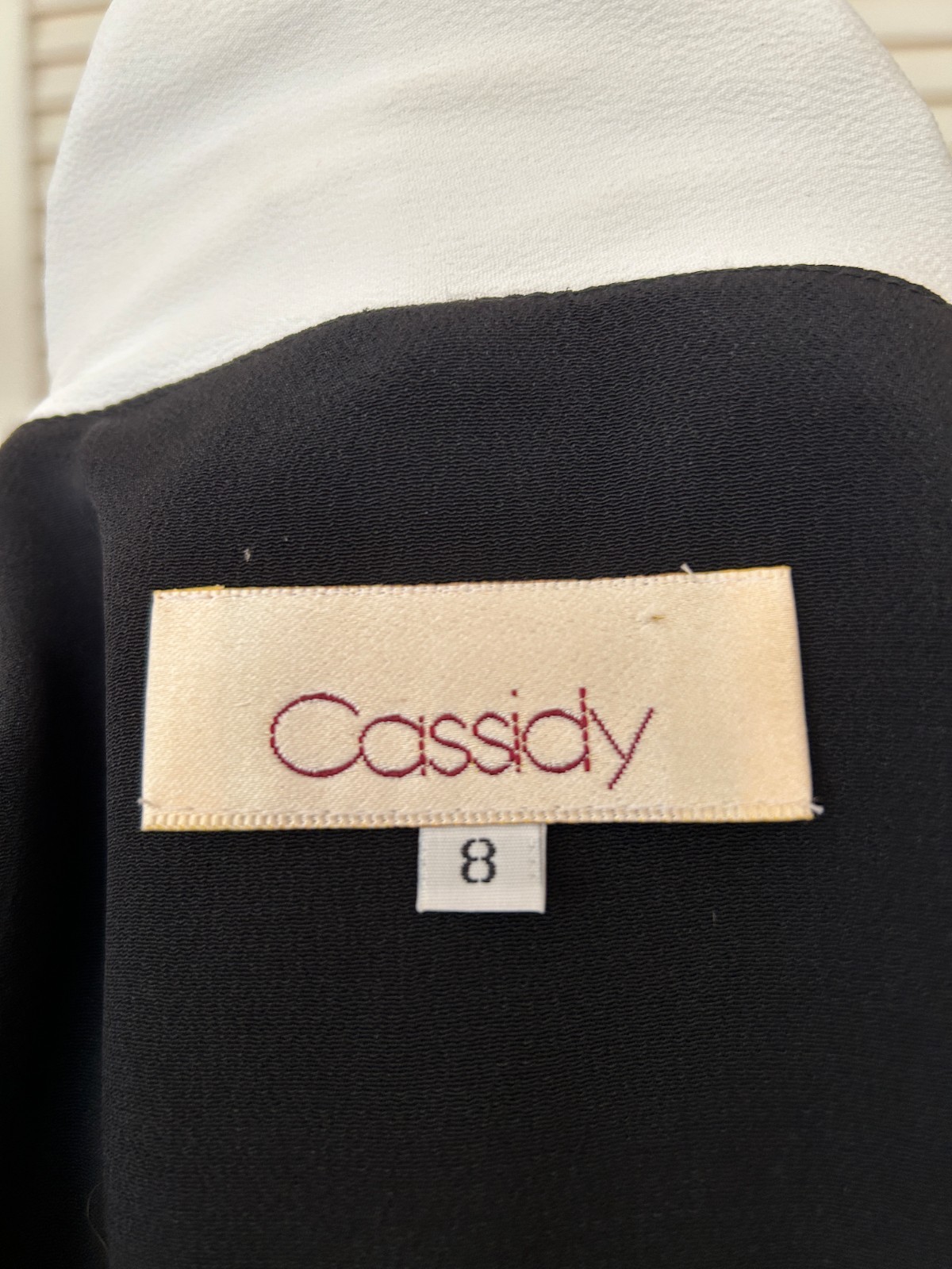 Vintage Cassidy Size 8 Black White Belted Midi Dress 80s Secretary 40s Style