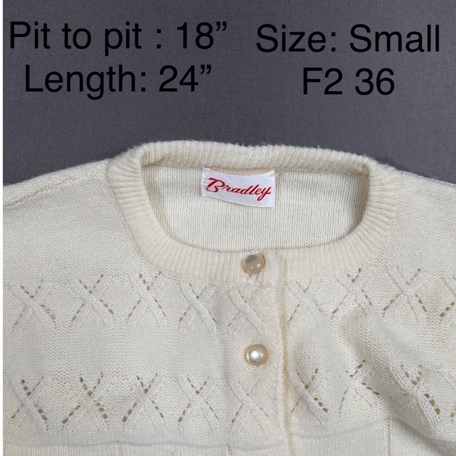 Vintage Bradley Cardigan Small Cream Button Front Knit Sweater