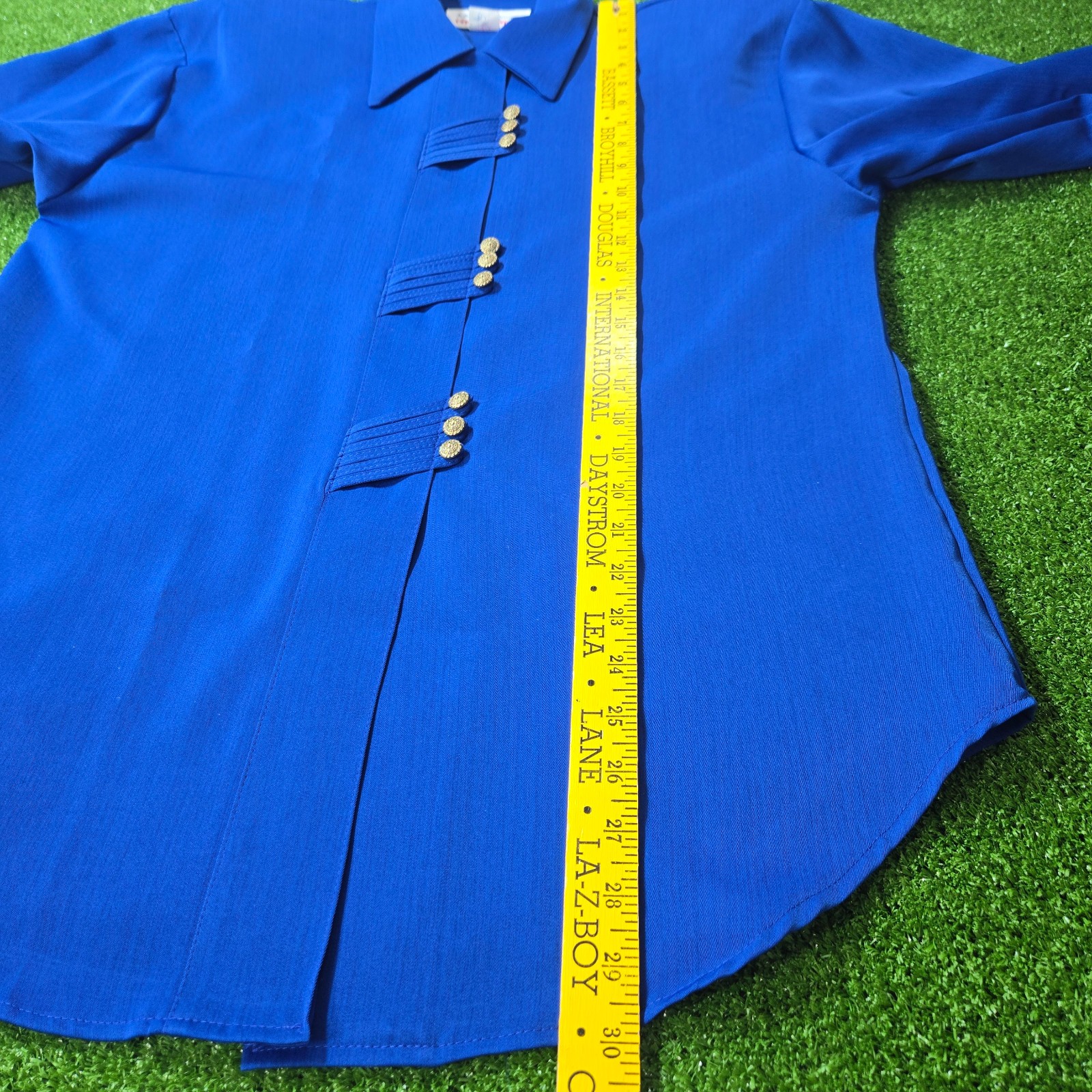 Reina Industries Sz 8 Shirt Top Electric Blue Oriental Button 3/4 Cuffed Sleeve