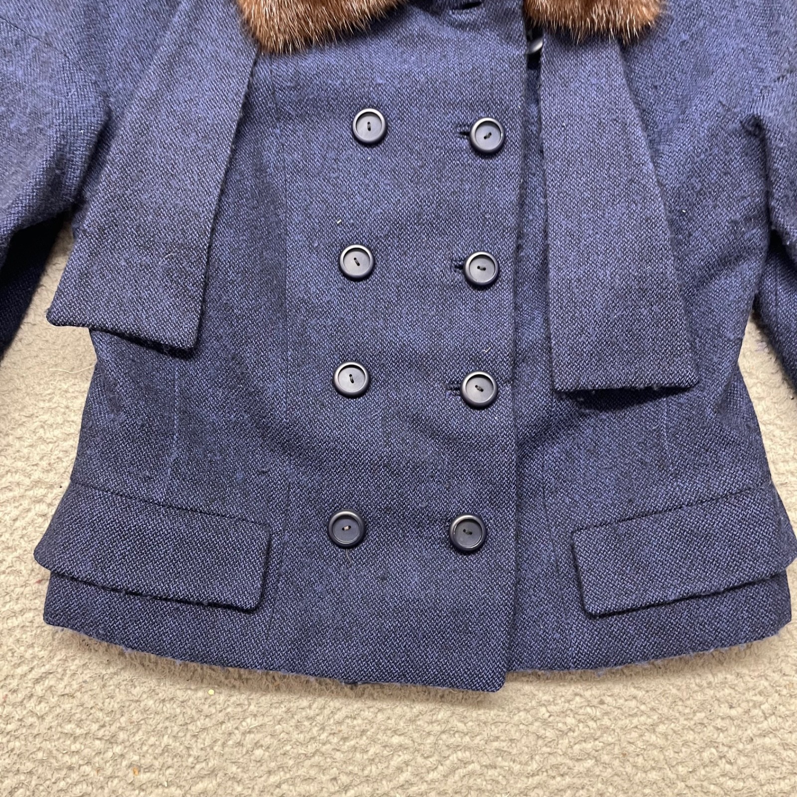 Vtg Zelinka Matlick Jacket Womens S Blue Forstmann Virgin Wool Fur Old Hollywood