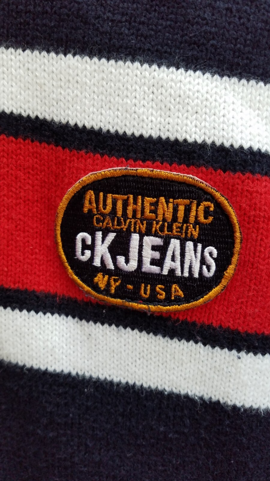 VTG Y2K Calvin Klein Jeans Red White Blue Stripe USA Full Zip L/S Cardigan Logo