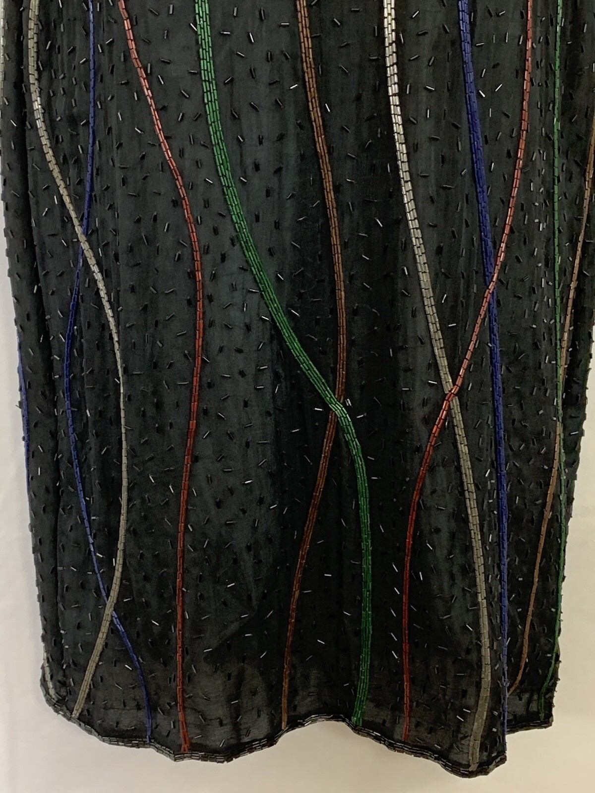 NWTs Vintage Sweelo Sz M Silk Black Multicolored Beaded Dress Lined Short Sleeve