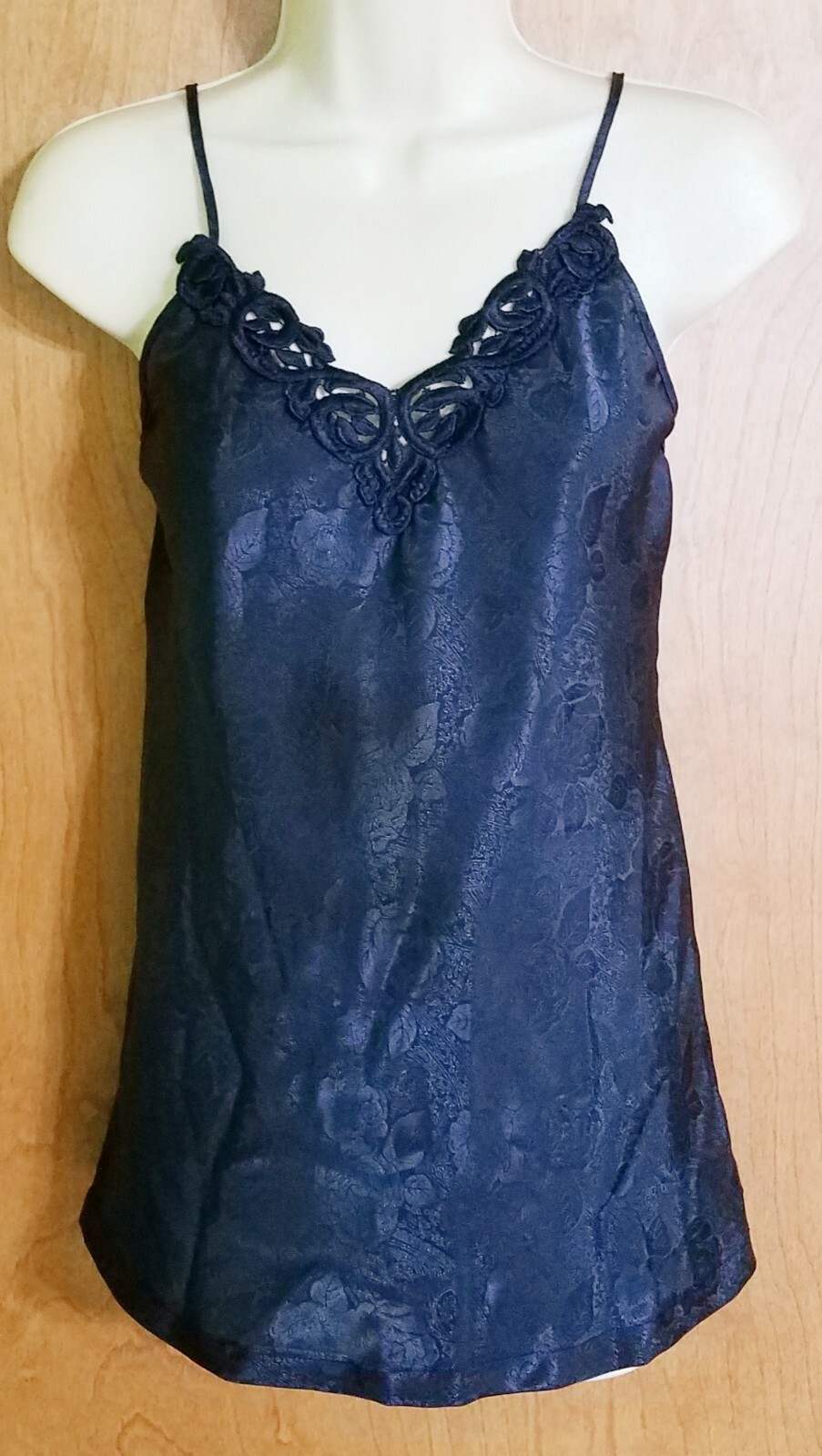 Vintage Dentelle Lingerie Navy Blue Camisole Women Size M Made in USA Silky/Sexy