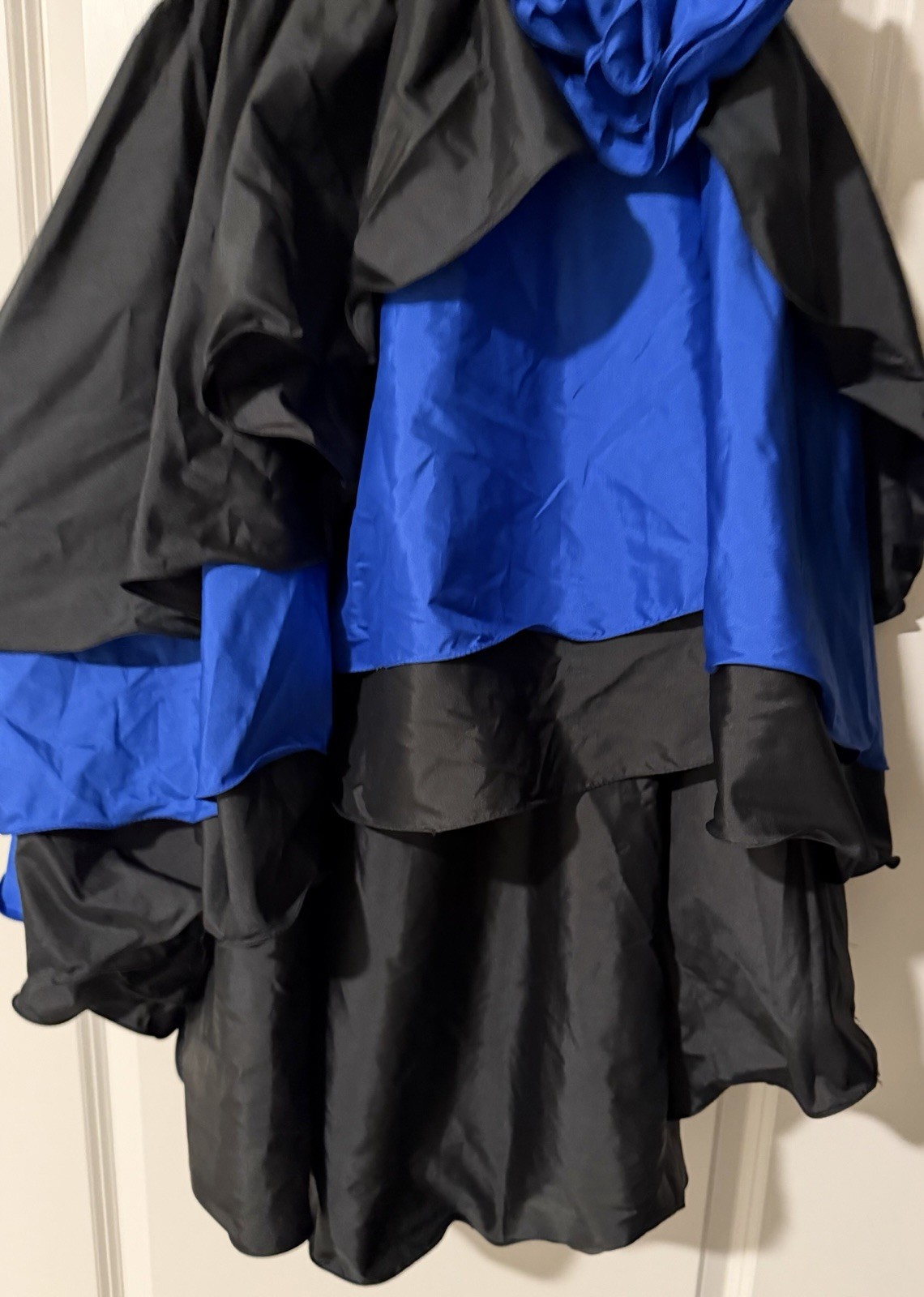 Vintage Alyce Designs Sequin Taffeta Blue Black Ruffle Sleeve Dress 80s 90s Y2k