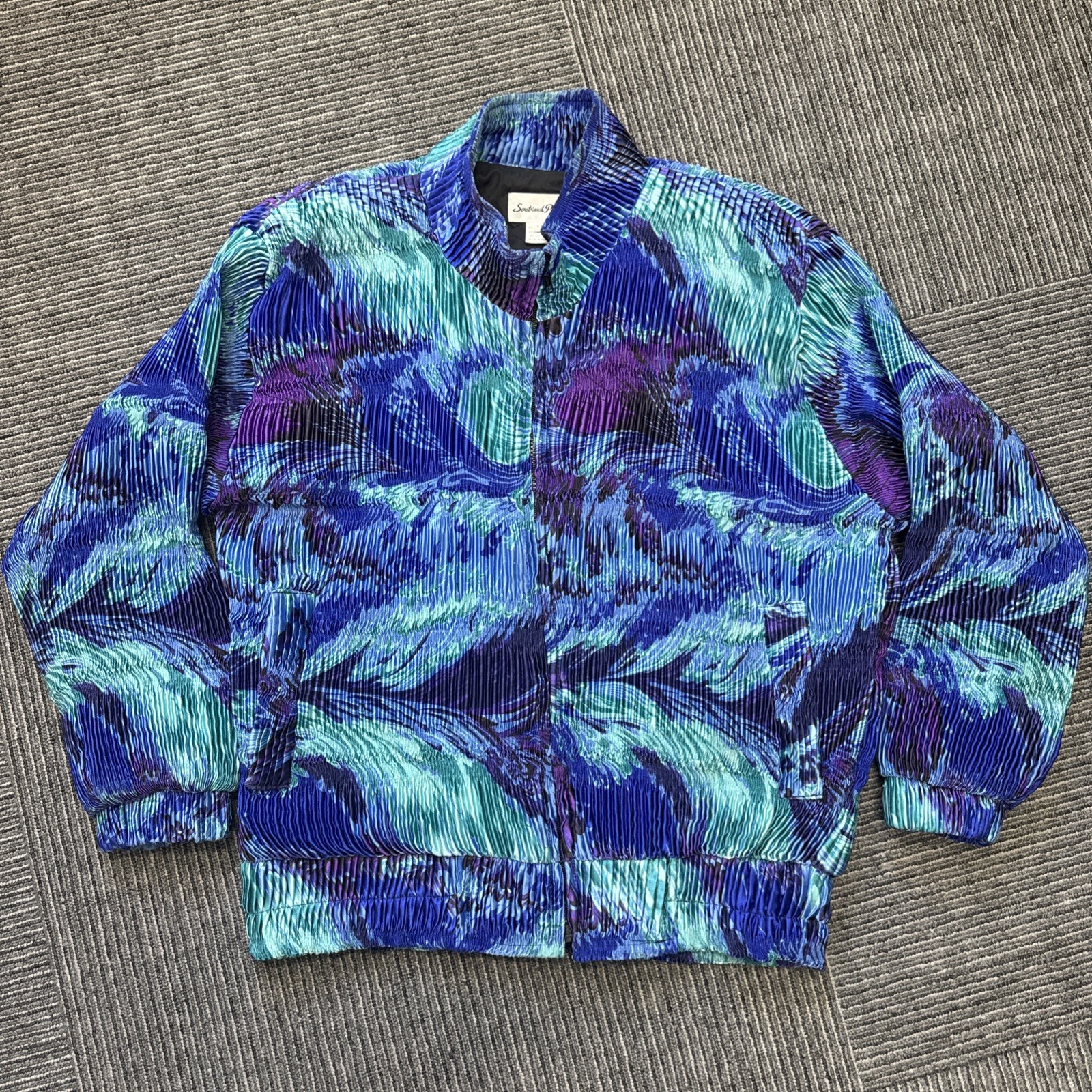 80’s 90’s Vintage Blue Purple Green Bomber Jacket Southwest Pizzazz M Ripple