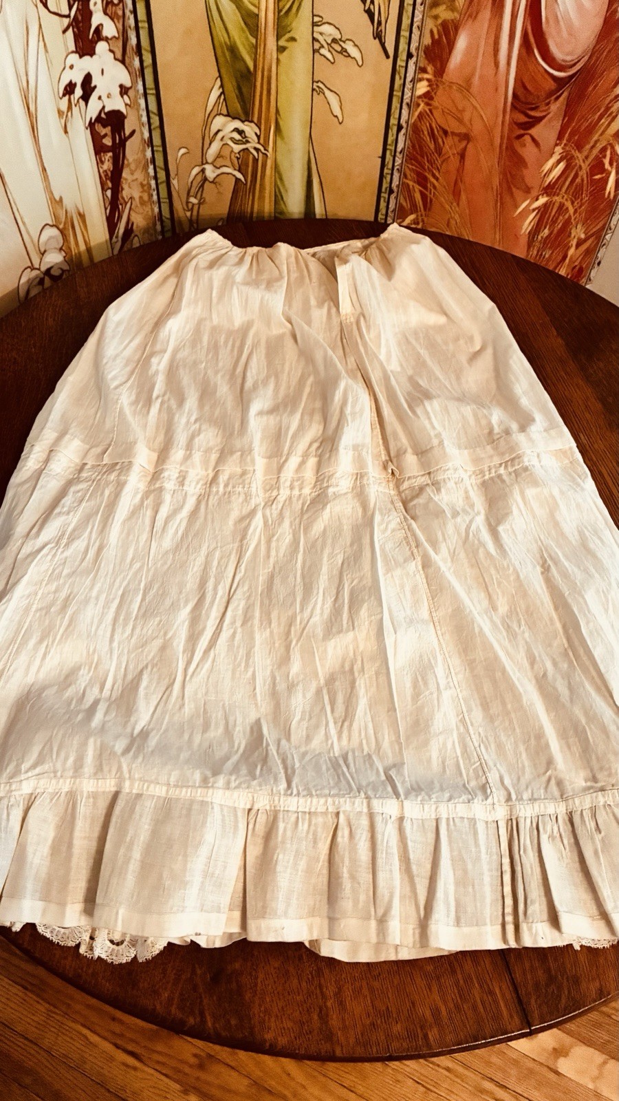 Edwardian White Cotton Petticoat Spider Medallion Brussels Lace Eyelet Ladders