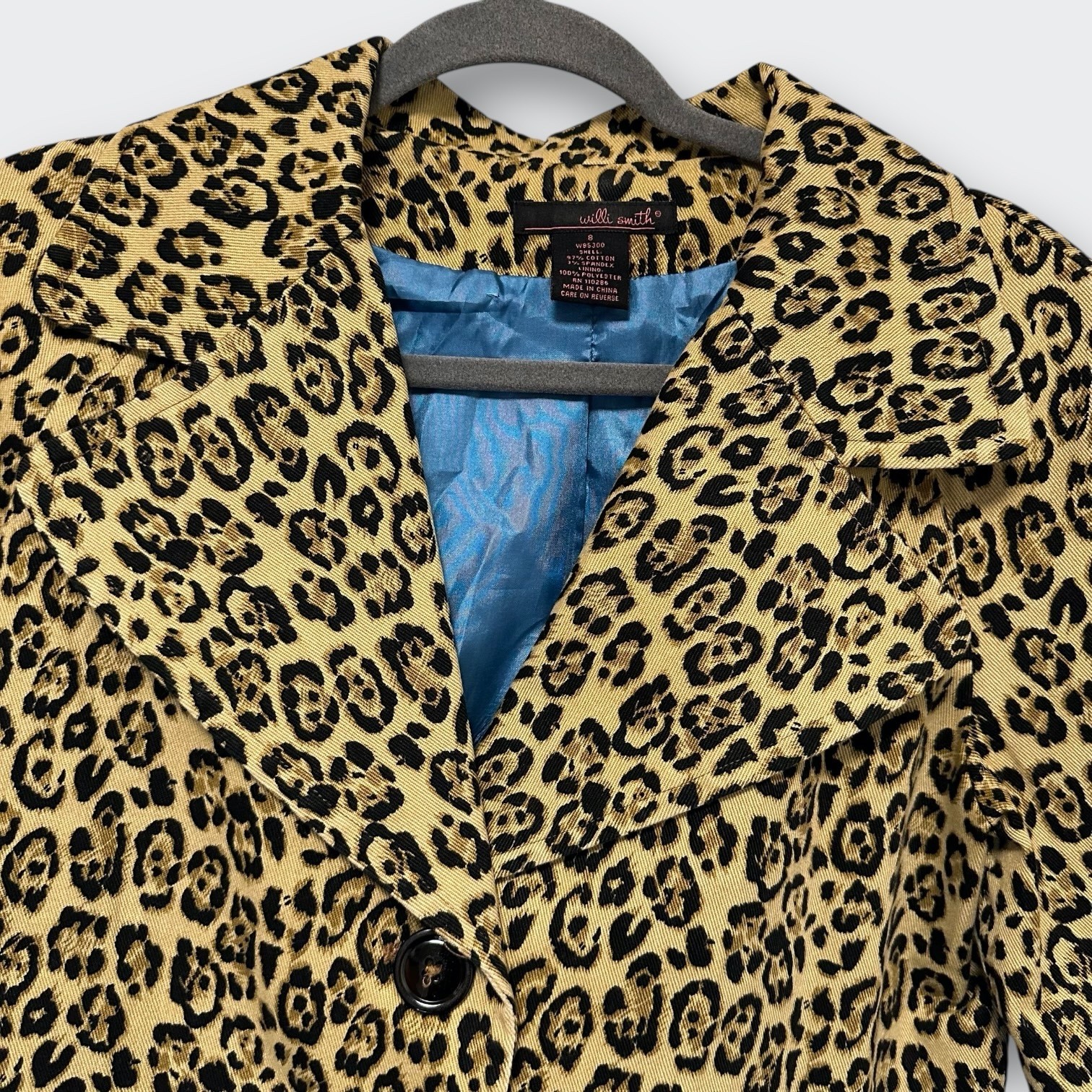 Vintage WILLI SMITH 90s Y2K Leopard Print Blazer Jacket 8 3/4 Sleeve Boxy Lined