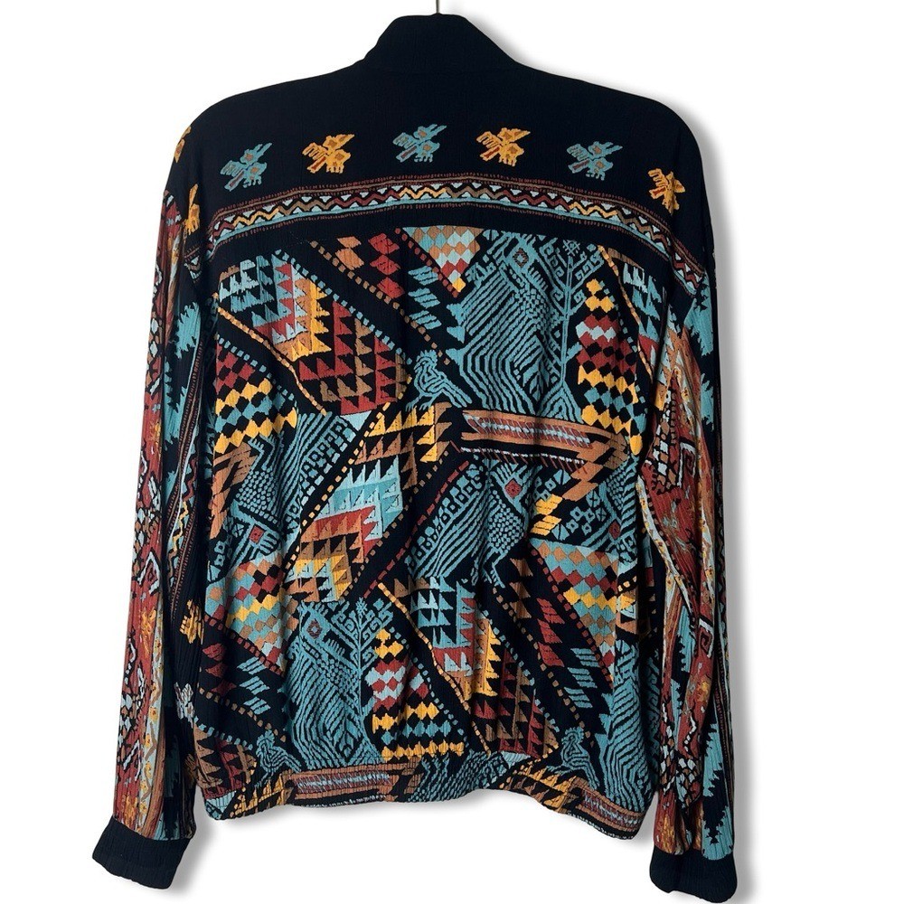 Vtg 90s Carole Little Petites Southwestern Rayon Gauze Bomber Jacket Sz 6