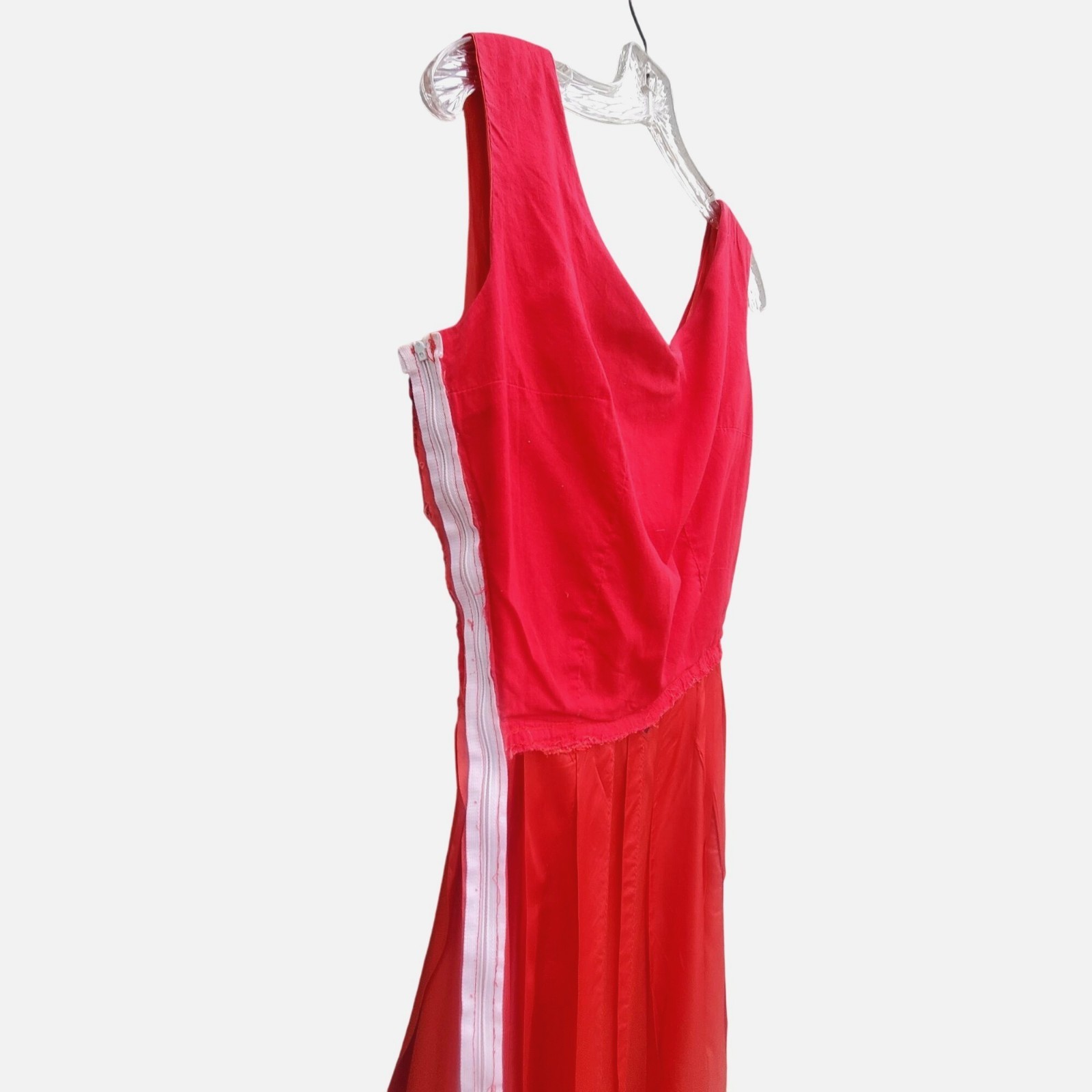 Vintage 30s Style Red Orange Acetate Maxi Size S Black Appliqué Gown Prom Dress