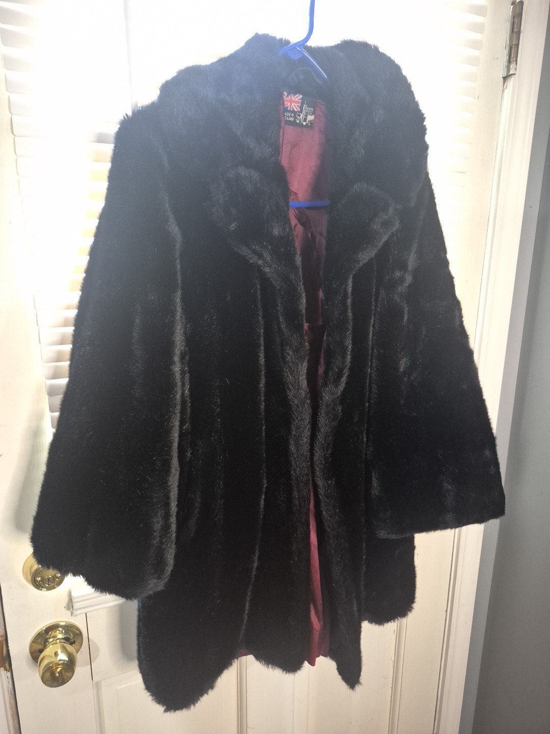 Vintage 1970’s Black Simulated Fur Coat Jacket Made In ENGLAND SIZE M/L