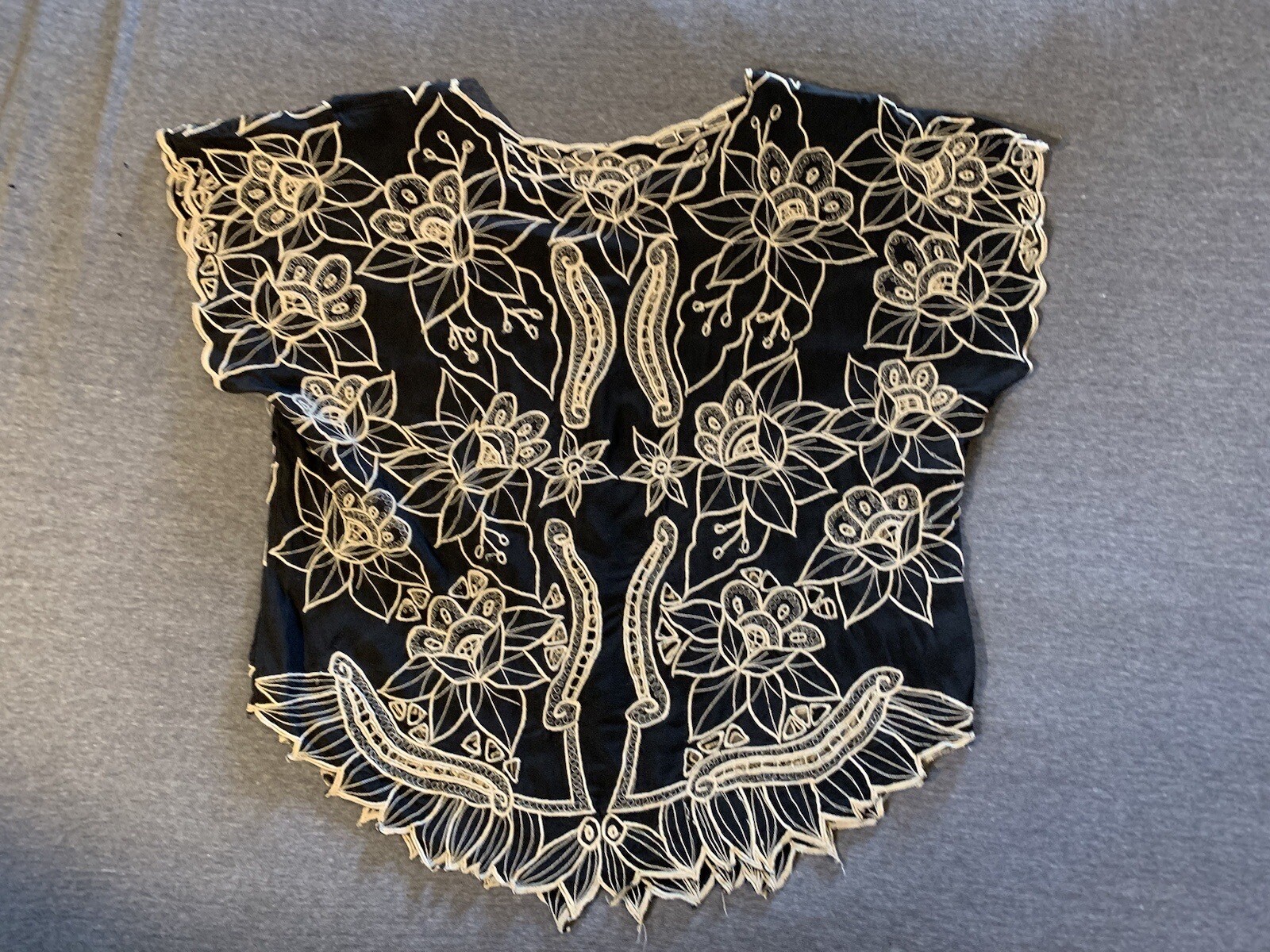 Vintage 70s Cut Work Embroidery Top Edwardian Boho Victorian Revival 1920s Goth