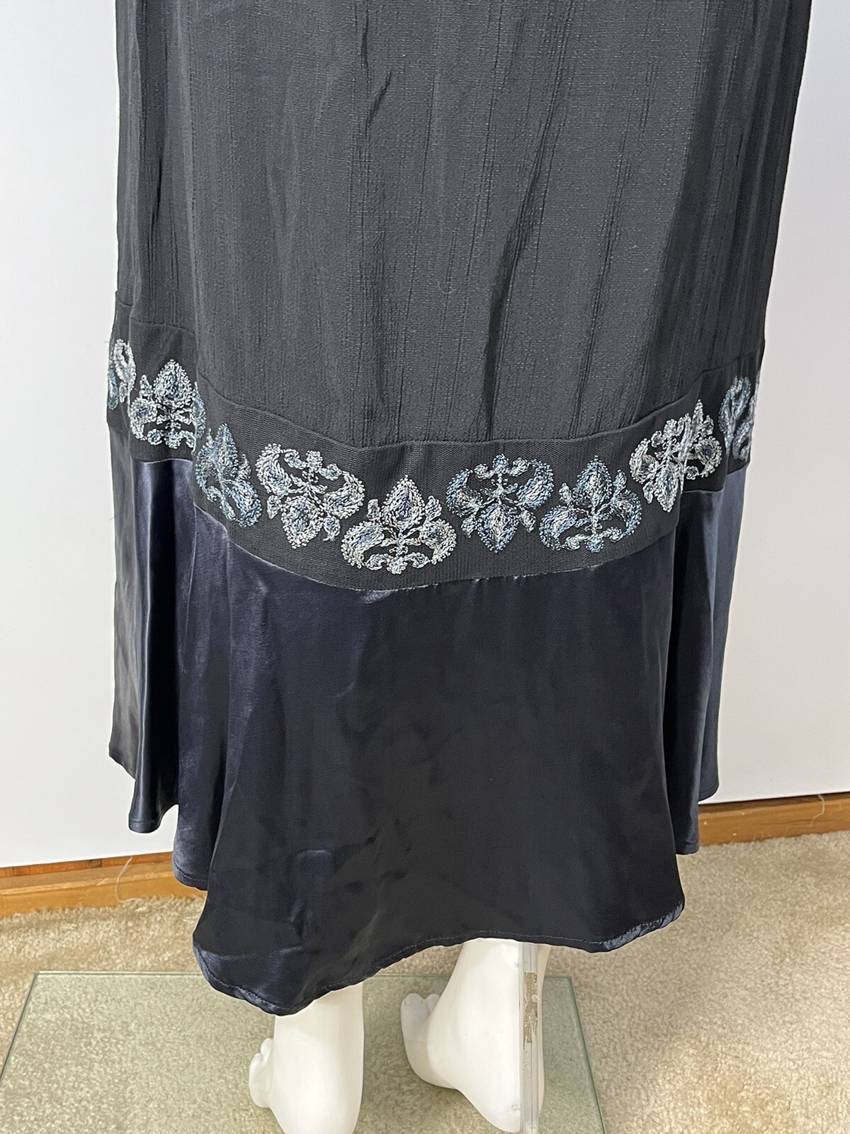 Vintage Spencer Alexis SA 2 Navy Black Dress Rhinestone Accents Satin Crepe 4