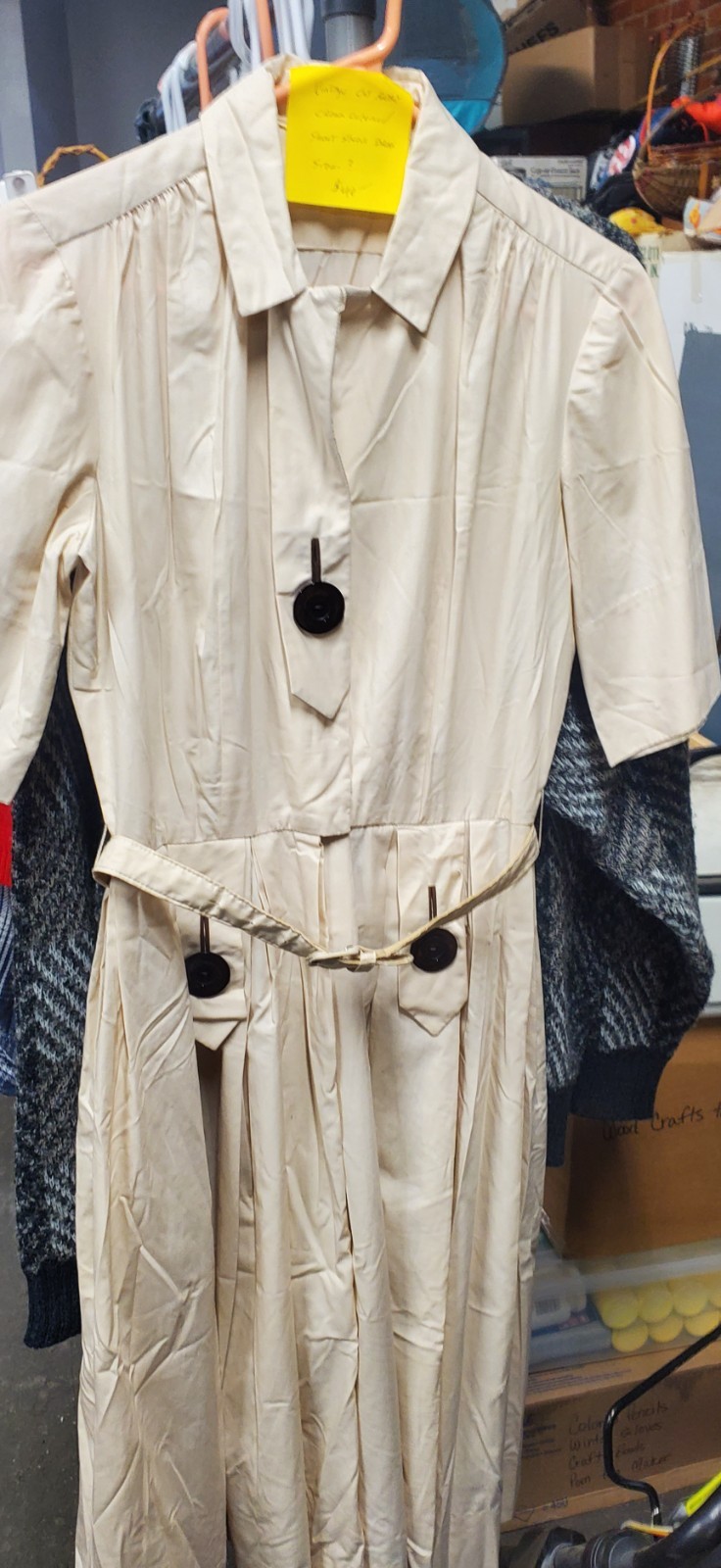 Vintage Cay Artley Cream Colored Short Sleeved Dress Waist is 13″ and 45″ tall